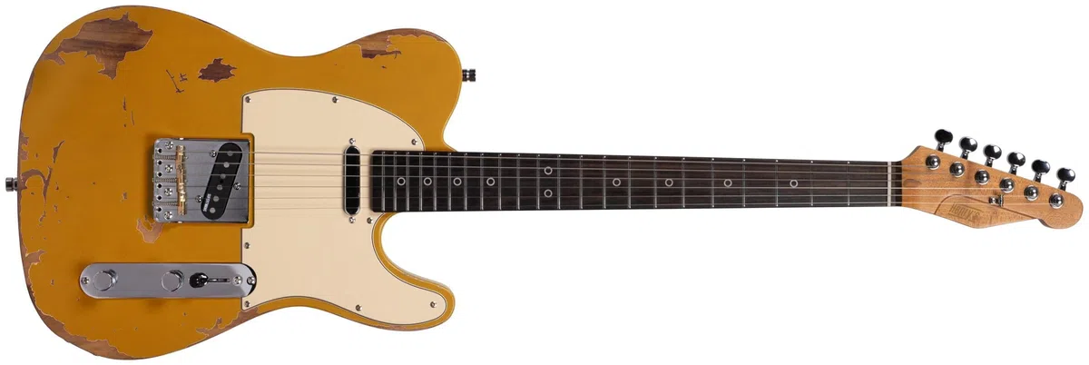 Henry's Guitarra eléctrica extra ligera – Space II Relic TL-1N The Comet – Yellow Relic