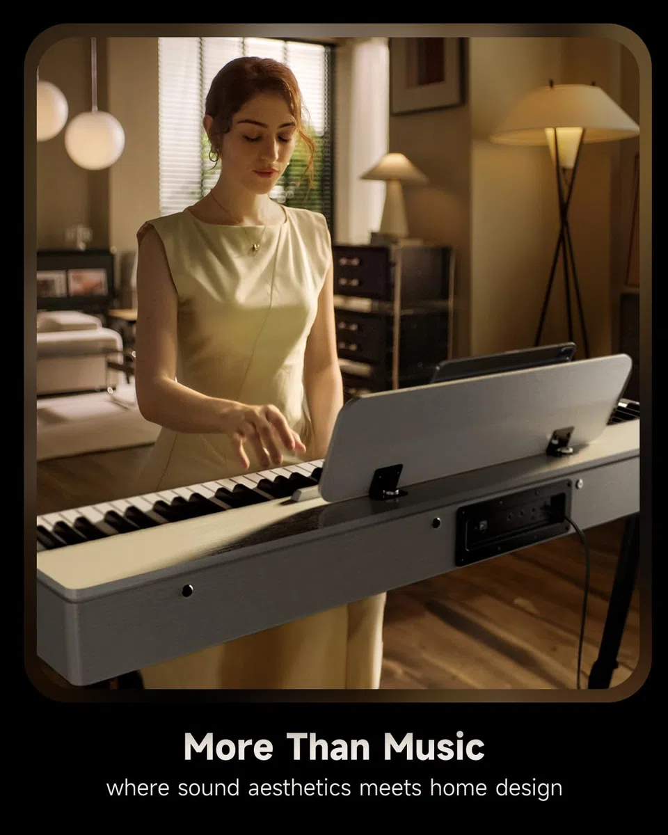 Donner OURA S100 88 Teclado Piano Ponderado con 3 Canciones Demo, 15 Tonos, Bluetooth Audio/MIDI, Piano Digital para Casa para Principiantes, Avanzados, Blanco