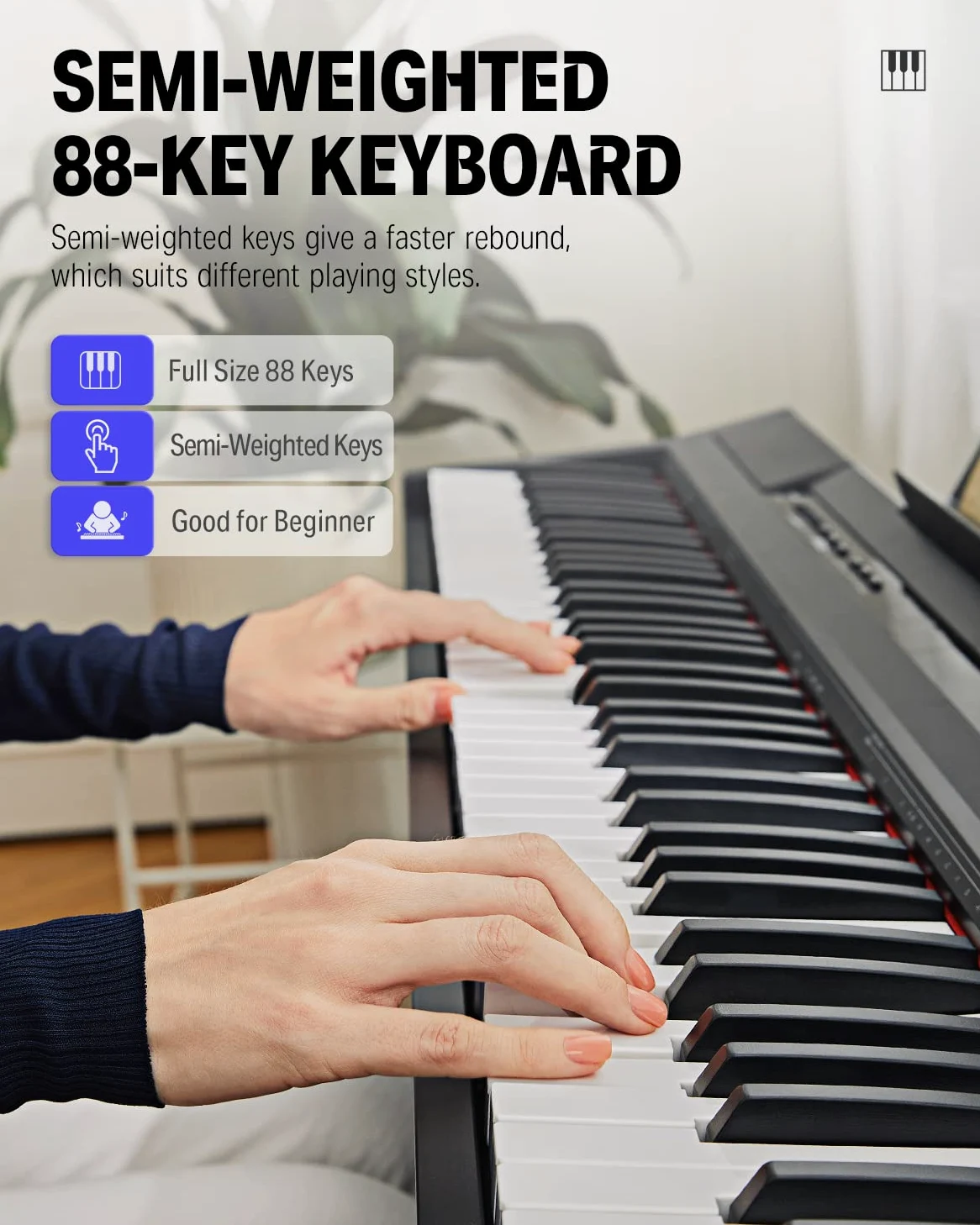 Donner Piano Eléctrico Digital 88 Teclas, Mitad Contrapesadas Teclas, Teclado Musical Adecuado para Principiantes con Soporte de Piano Desmontable y Pedal Triple, DEP-10S, Retro, Negro