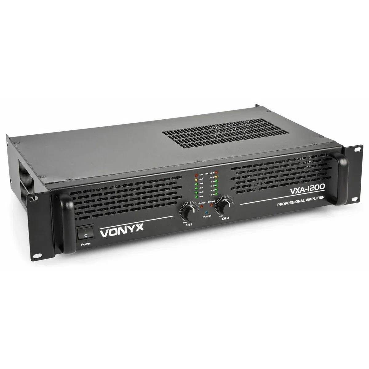 Vonyx VXA- 1200 - Amplificador profesional, 2x 600 vatios, conexión puente, amplificador estéreo ideal para DJ, disco móviles, bares y eventos. Fácil instalación y Montaje en Rack de 19"