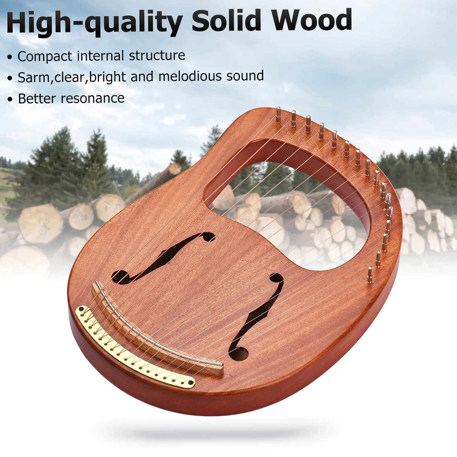 Arpa de lira, WH-16 Arpa de lira de madera de 16 cuerdas, cuerdas de metal, instrumento de cuerda de madera maciza con bolsa de transporte, llave de afinación, limpieza de cuerdas de repuesto, libro