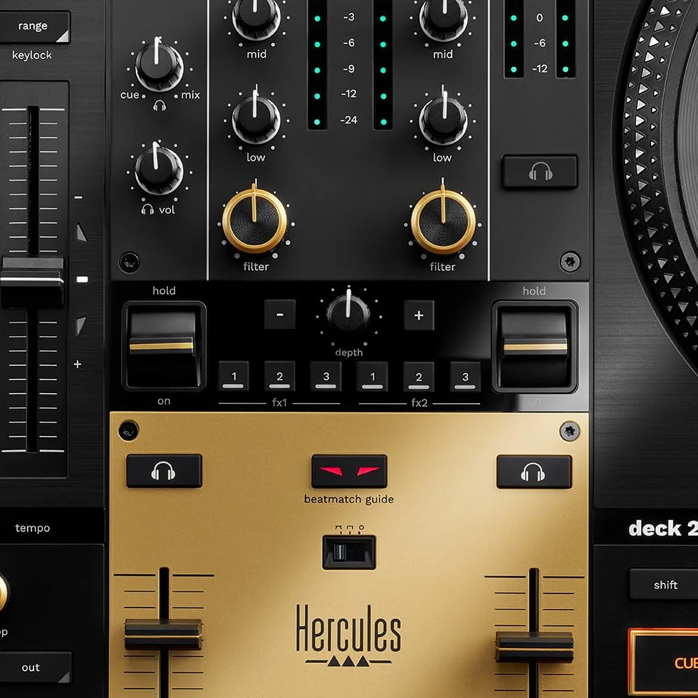 Hercules DJControl Inpulse T7 Premium Fader Module - Módulo de 3 Faders de Alta Gama para Controladora T7 (Deslizamiento Ultra-Suave, Ideal para Scratch, Recambio Oficial) Negro/Dorado