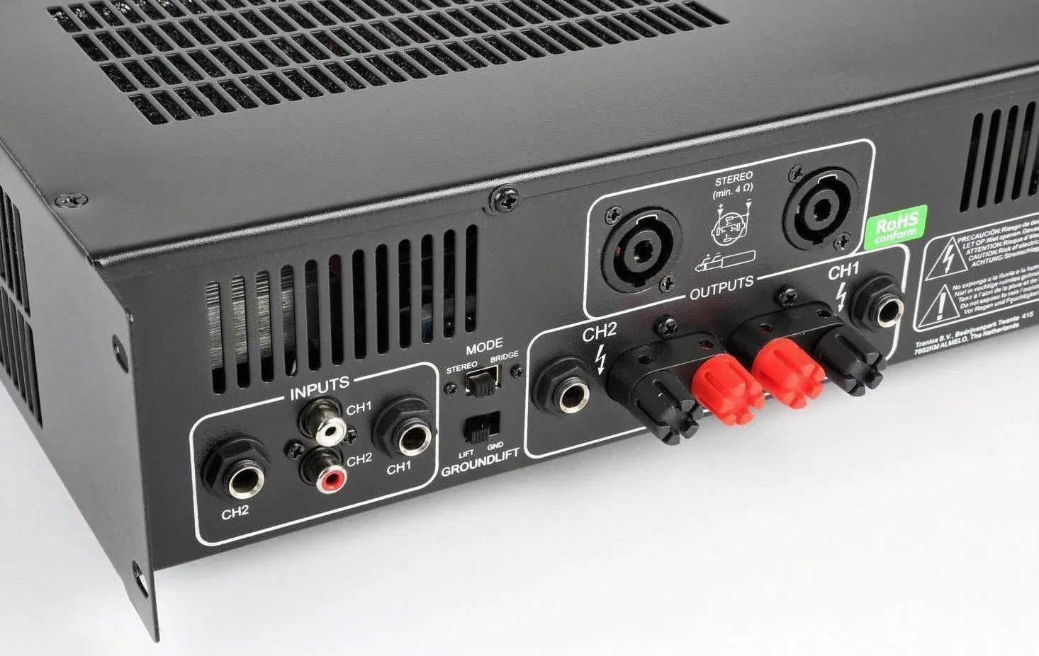 Vonyx VXA- 1200 - Amplificador profesional, 2x 600 vatios, conexión puente, amplificador estéreo ideal para DJ, disco móviles, bares y eventos. Fácil instalación y Montaje en Rack de 19"