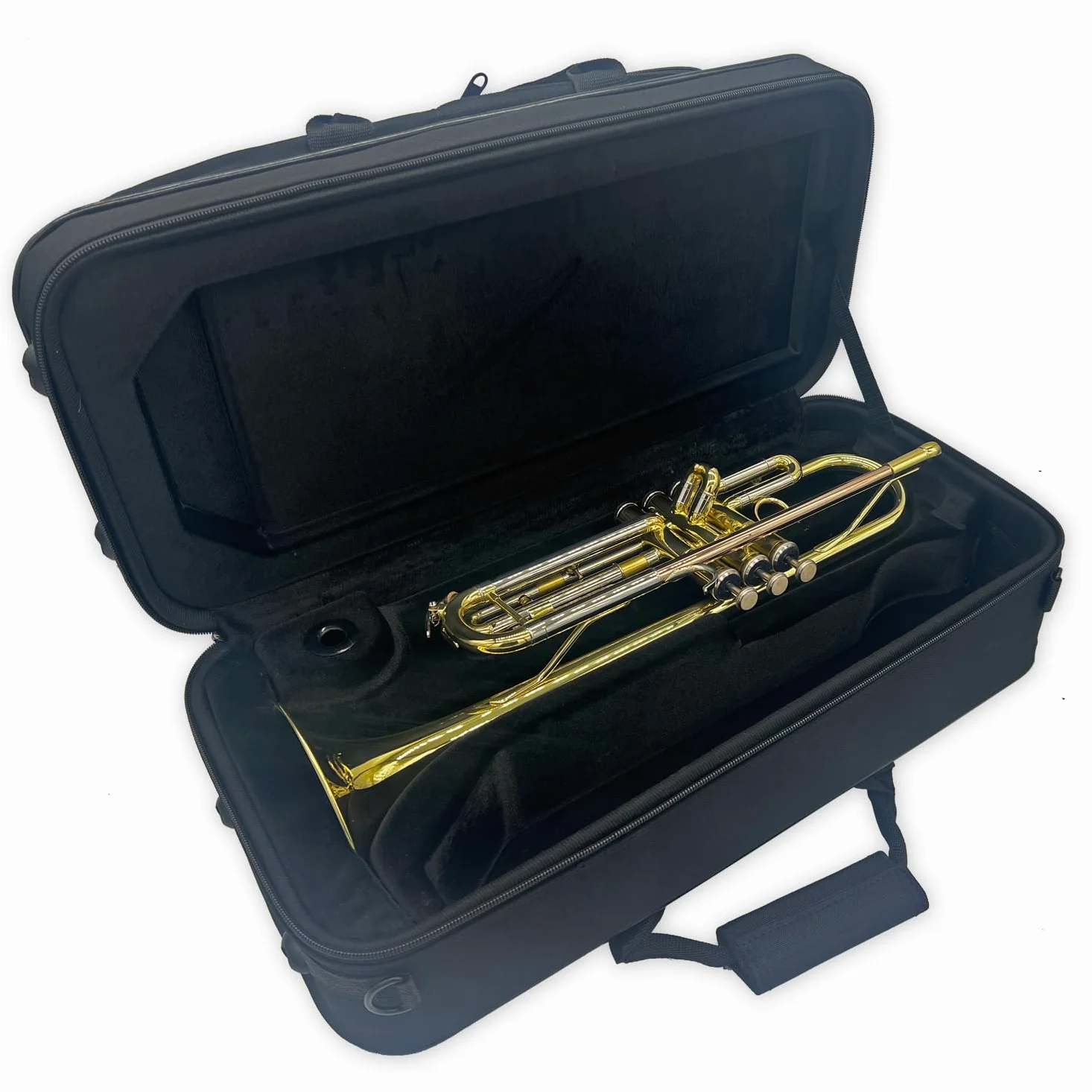 soundman Maleta para trompeta – Maletín de trompeta de alta calidad – Robusto, interior suave acolchado, con correas de mochila plegables, generoso bolsillo para partituras y compartimentos para