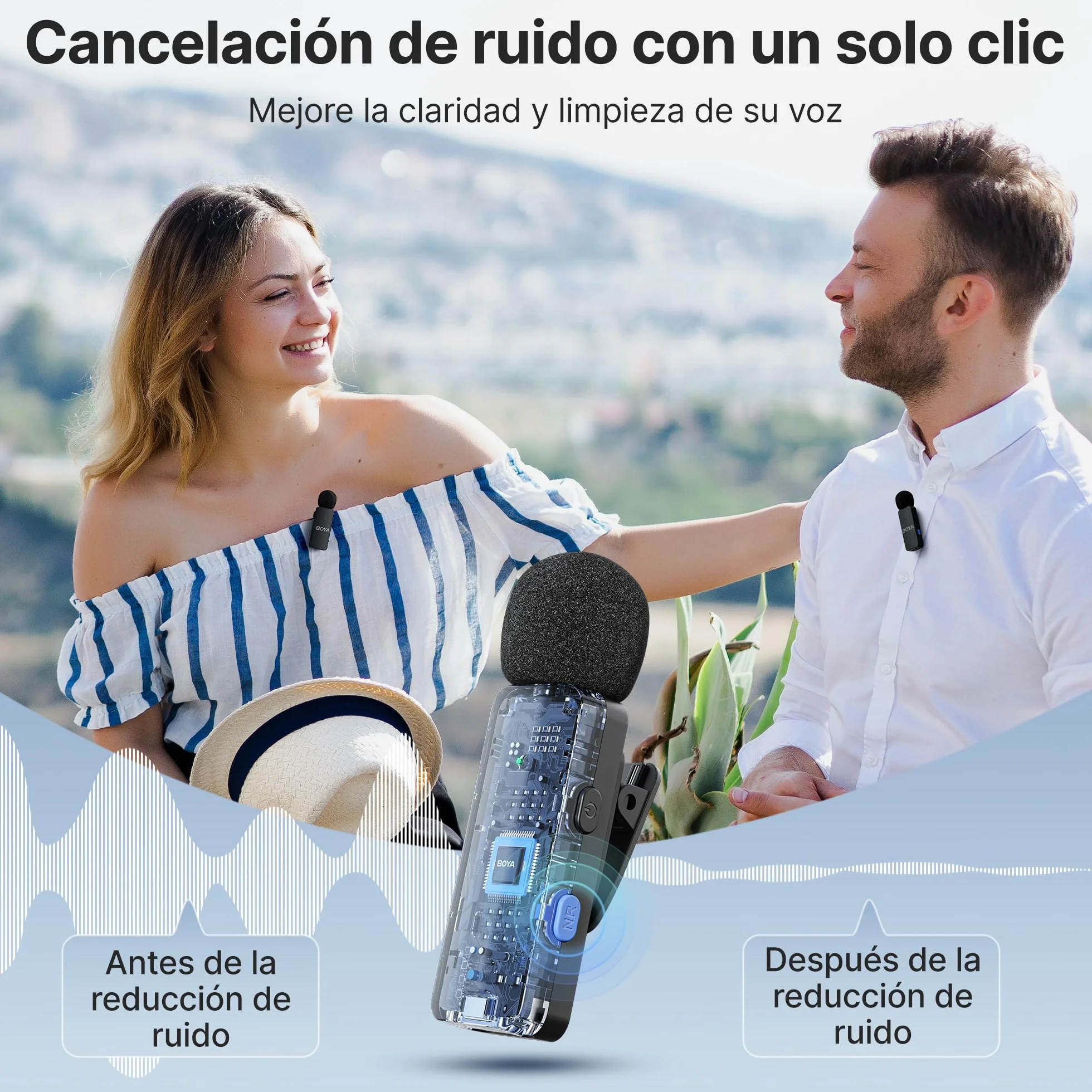 BOYA BY-V4U - Micrófono inalámbrico Lavalier para iPhone 15, Android Tipo C, teléfono Inteligente, micrófono de Solapa inalámbrico con Clip para grabación de Video, Podcast, entrevista, transmisión