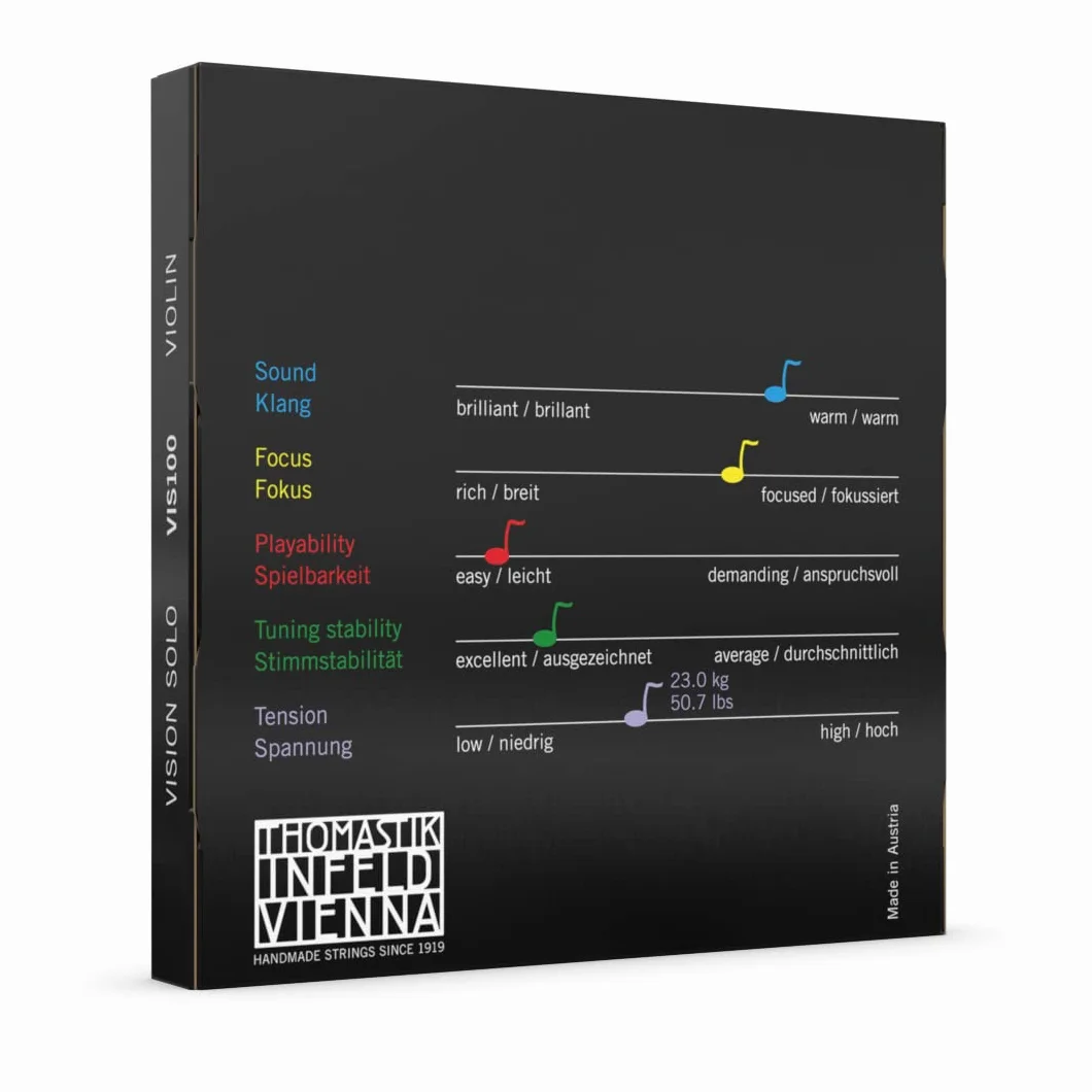 Thomastik-Infeld - Vision Solo - VIS100 - Juego de 4 cuerdas (RE Aluminio) - 4/4 - Envoltura de aluminio - Tensión 23 kg/50,6 lbs