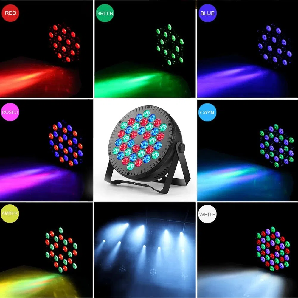 Focos LED 36W Foco RGB Luz Colorida con Control DMX y Mando, Luces de Fiesta, Discoteca, Conciertos y Celebraciones - 4 Piezas