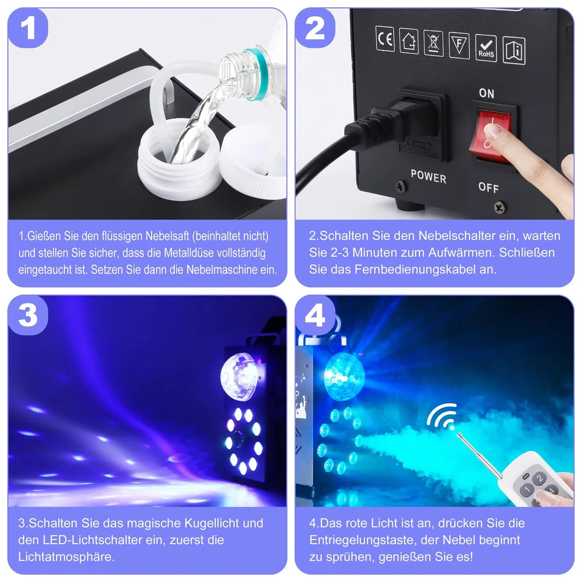 Máquina De Humo con Bola de Discoteca,Máquina de Humo con Efecto de Luz RGB de 9 LED,Mini Máquina de Humo de 700W con Función de Ciclo Automático con Control Remoto Inalámbrico Para Fiesta de Discotec