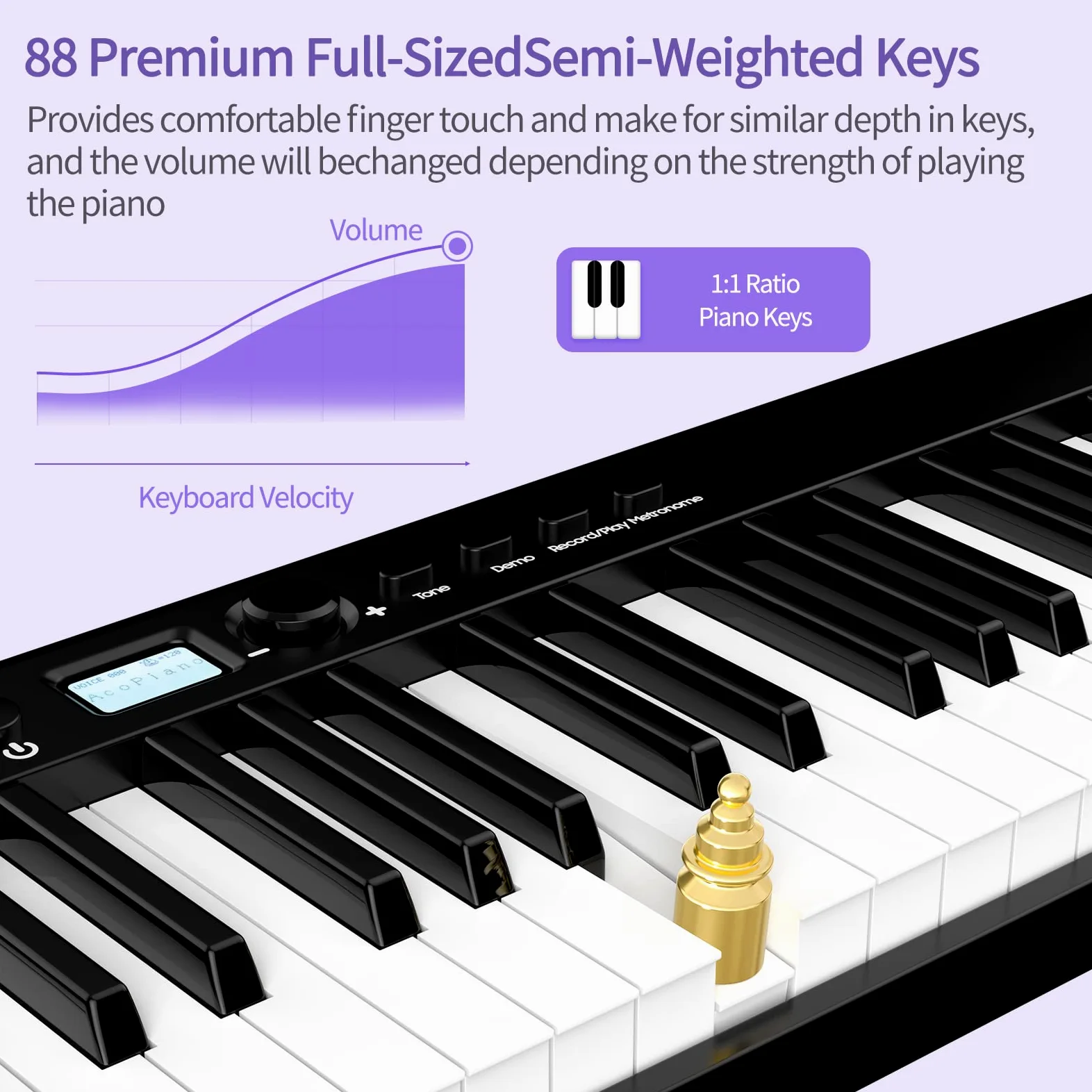 TERENCE Plegable Pianos digitales portátil con 88 teclas semi-ponderadas y batería de 1800mAh interfaz MIDI USB soporte para partituras bolsa adhesiva cable de audio auriculares pedal de sostenido