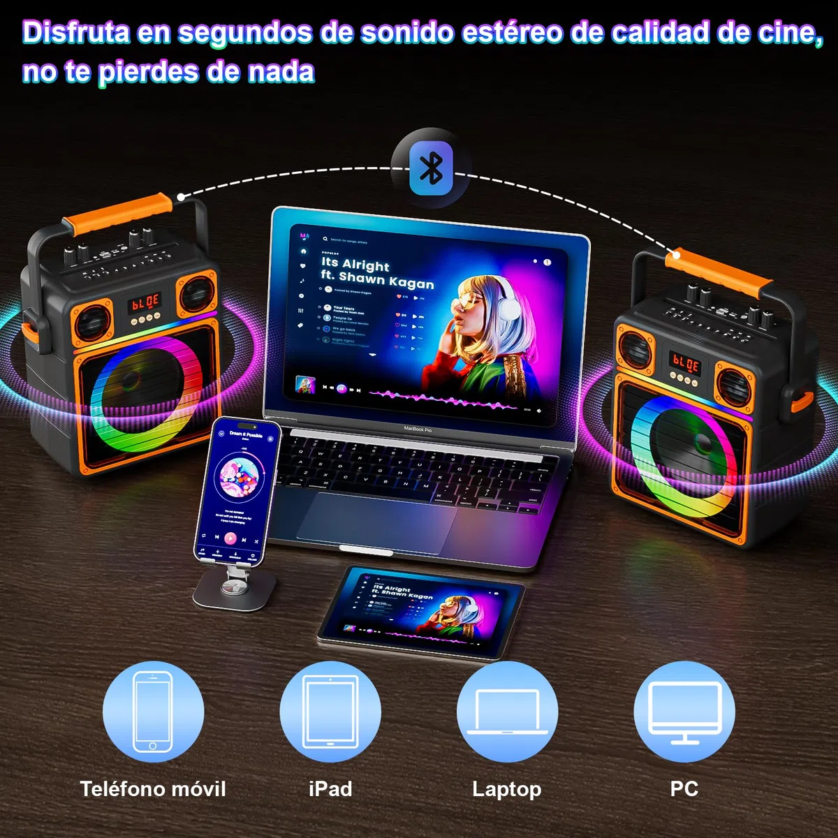 GuKKK Karaoke, Altavoz Bluetooth Portátil para Adultos y Niños con 2 Micrófonos Inalámbricos, Altavoz de Karaoke Bluetooth con Luces LED, Karaoke Profesional Completo, Soporta TF/USB/AUX/FM/TWS(Negro)