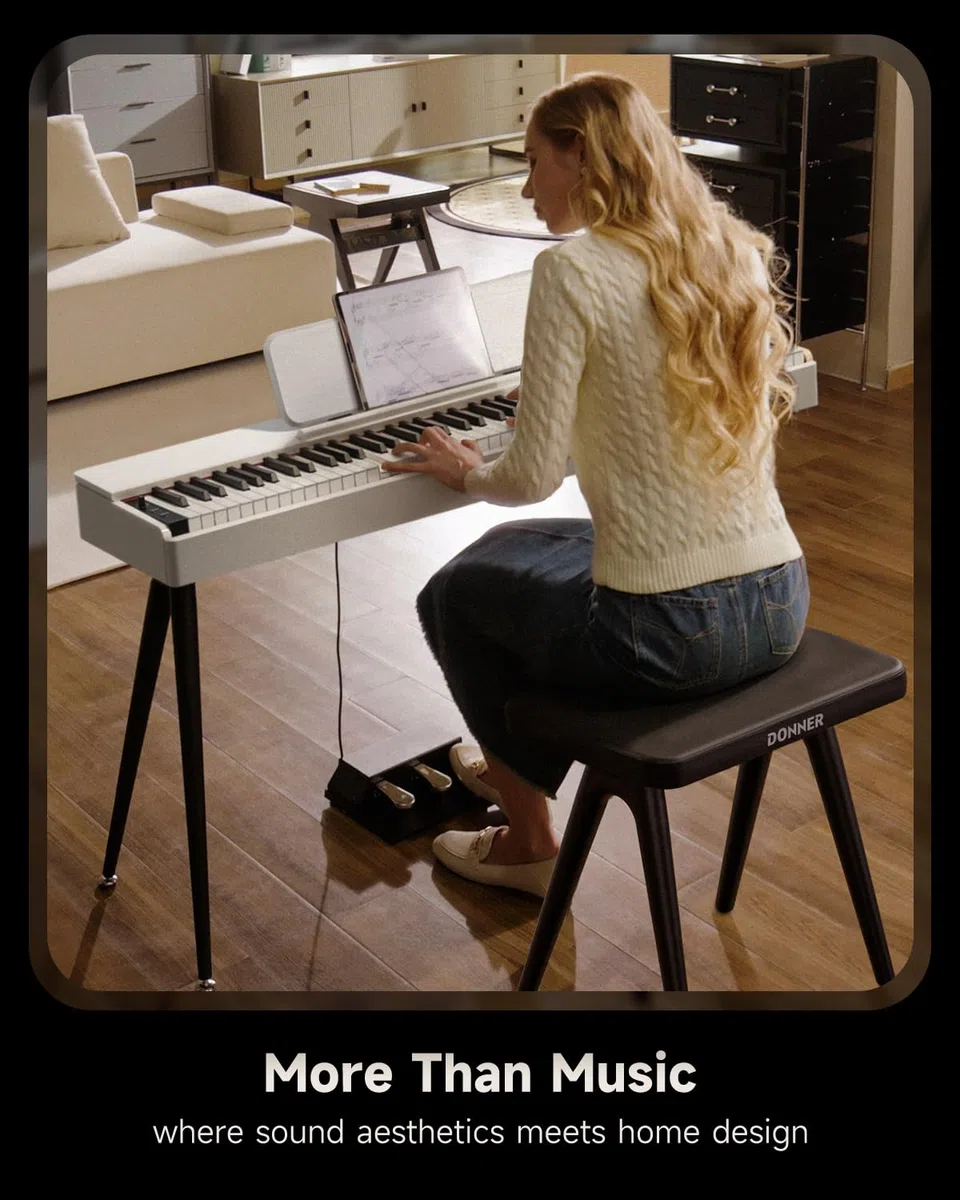 Donner OURA S100 88 Teclado Piano Ponderado con 3 Canciones Demo, 15 Tonos, Bluetooth Audio/MIDI, Piano Digital para Casa para Principiantes, Avanzados, Blanco