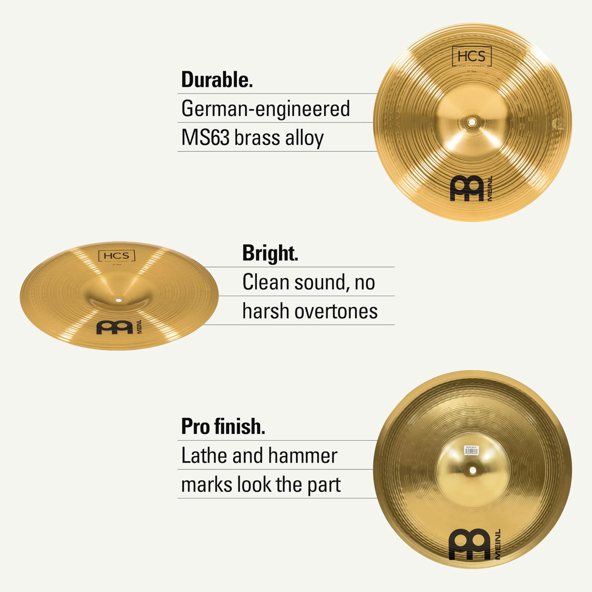 Meinl Cymbals HCS Plato China de 16 pulgadas (40,64cm) Platillos de Batería – Latón, Acabado Tradicional (HCS16CH)