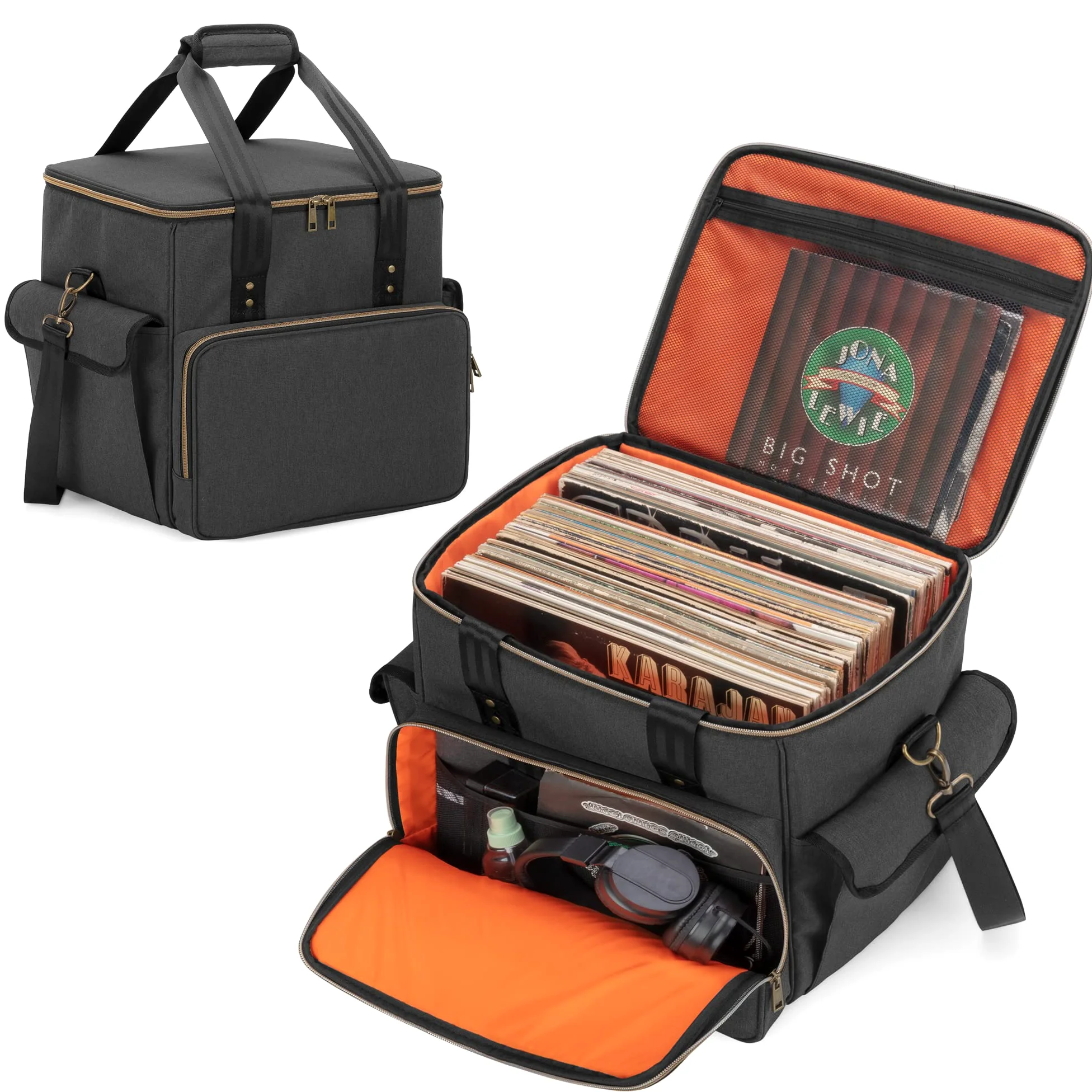 Trunab Bolsa de Discos de Vinilo Nailon Impermeable Ligero Robusto Gran Capacidad Compatible con 60 Discos, Bolsa Mejorada Ideal para Llevar su Disco de Vinilo LP con Correa para el Hombro y Asa
