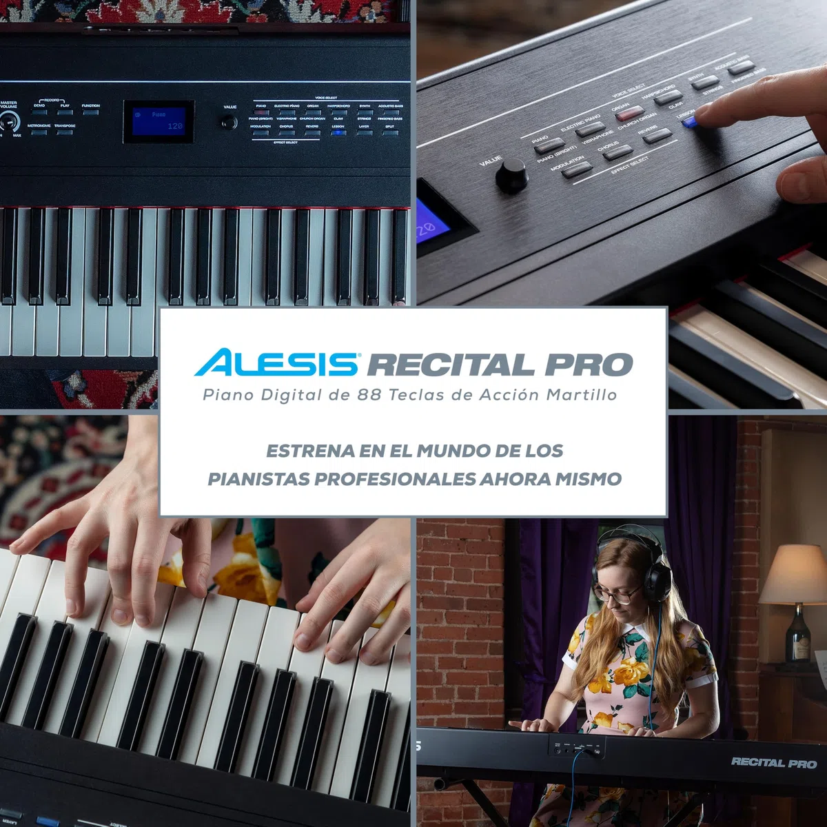Alesis Recital Pro Piano Eléctrico 88 Teclas Contrapesadas con Altavoces, Lecciones de Piano, Metrónomo y 12 Kits de Sonidos