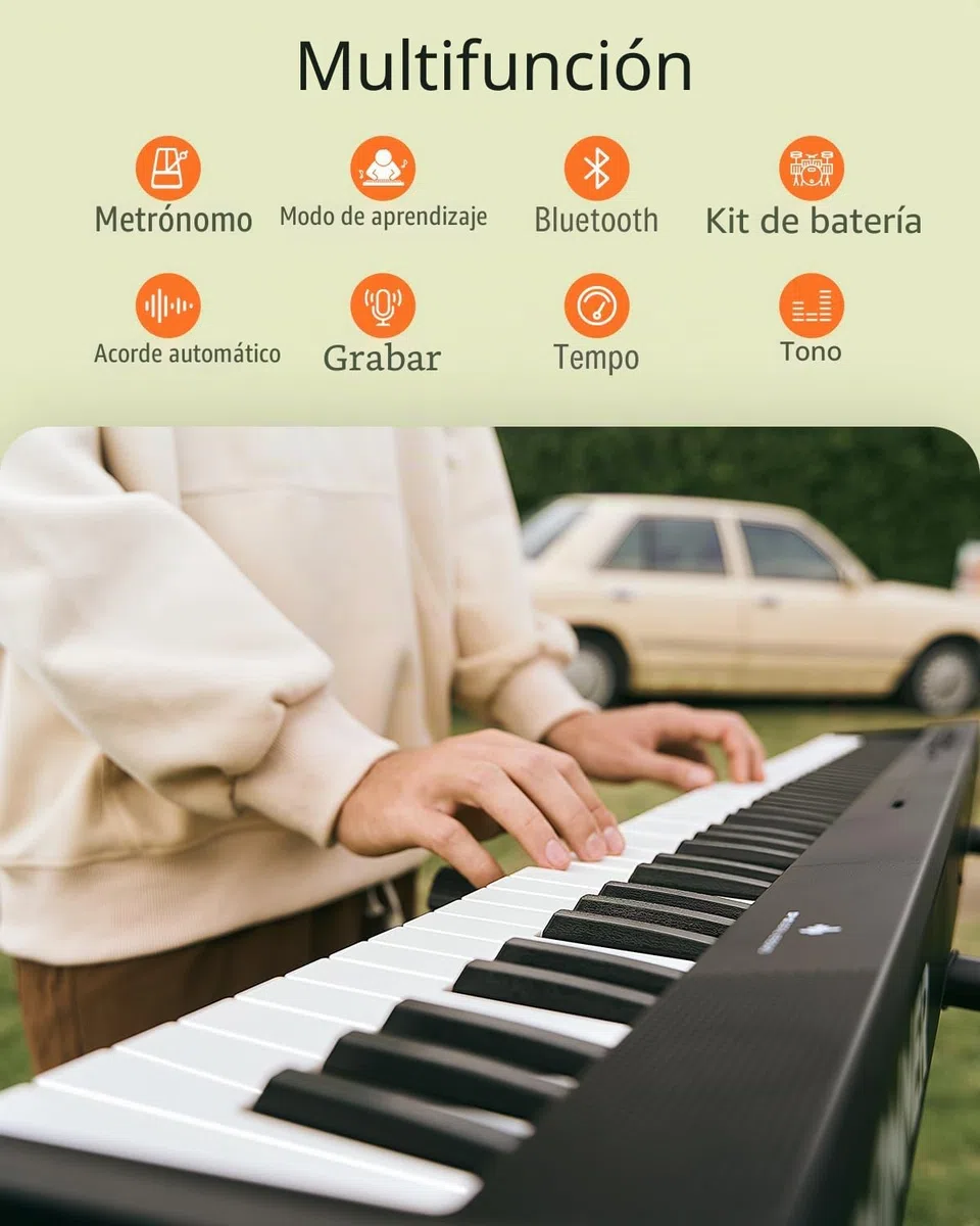 Donner DP-10 Teclado de Piano Portátil 88 Teclas para Principiantes, Teclado de Piano Plegable Bluetooth con Acorde, Grabación, Kit de Batería, Paquete de Piano Digital Plegable con Pedal, Bolsa