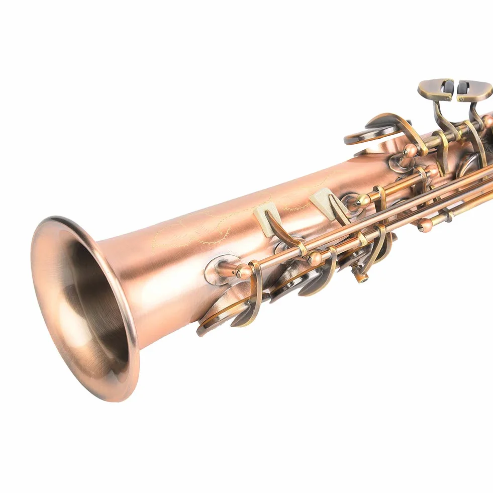 Saxofón de Cobre Rojo Profesional Set B Saxofón de Soprano Plano Saxo Recto con Bolsa de Transporte Instrumento de Viento
