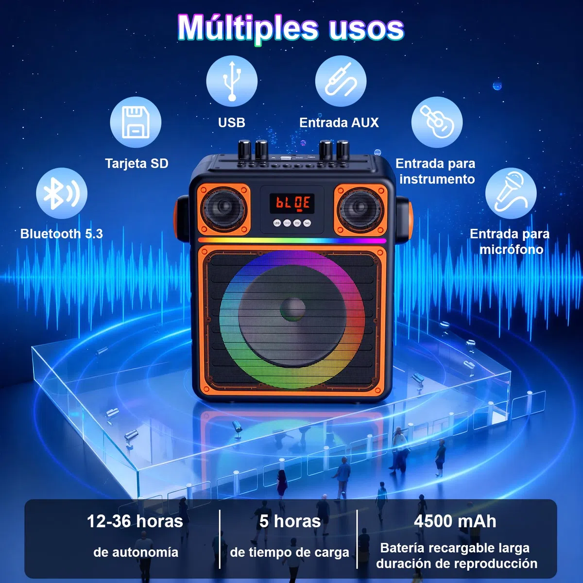 GuKKK Karaoke, Altavoz Bluetooth Portátil para Adultos y Niños con 2 Micrófonos Inalámbricos, Altavoz de Karaoke Bluetooth con Luces LED, Karaoke Profesional Completo, Soporta TF/USB/AUX/FM/TWS(Negro)