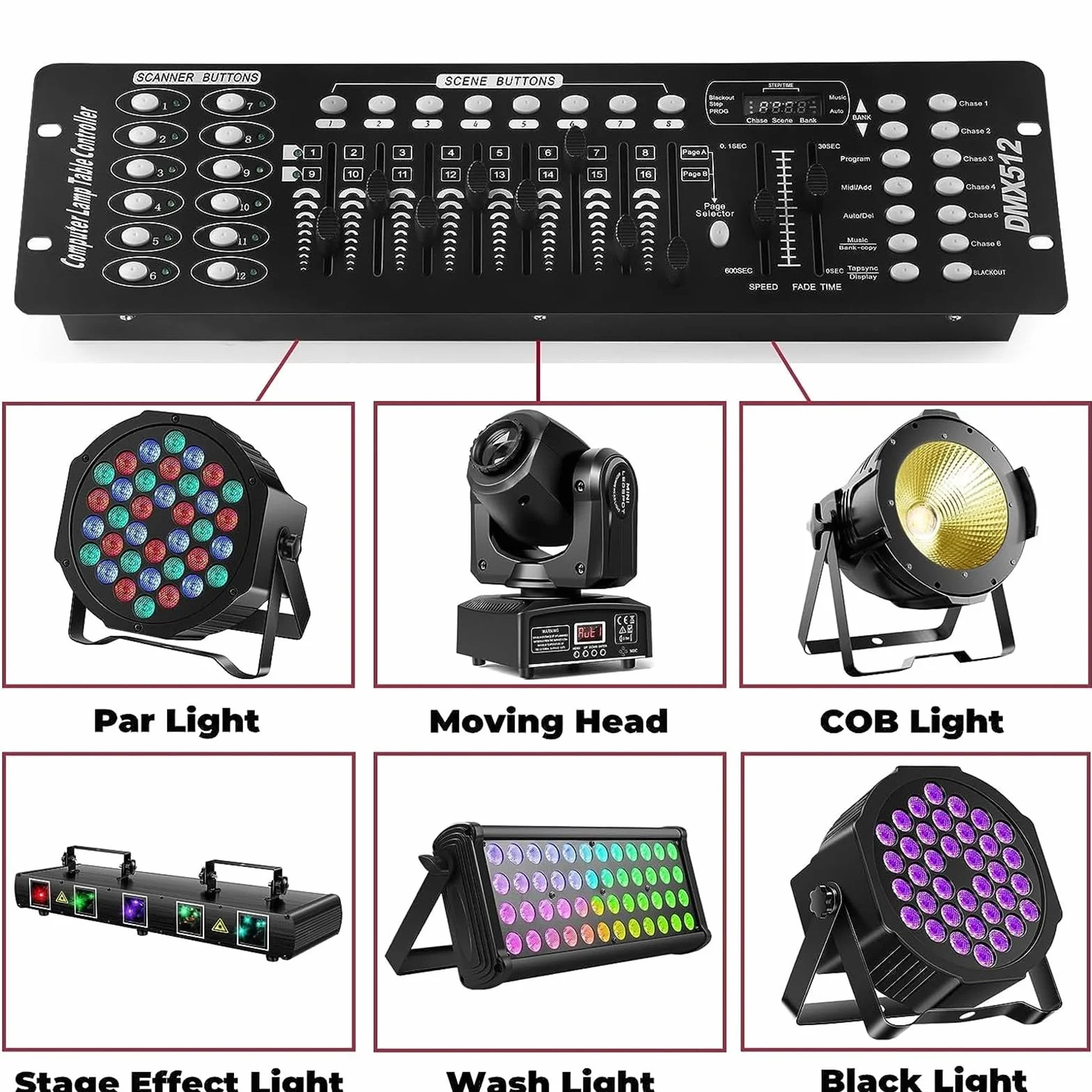 UKing Controlador Dmx512 Controlador de 192 canales Consola DMX para la Luz de Escenario Fiesta de San Valentín DJ Disco Bar