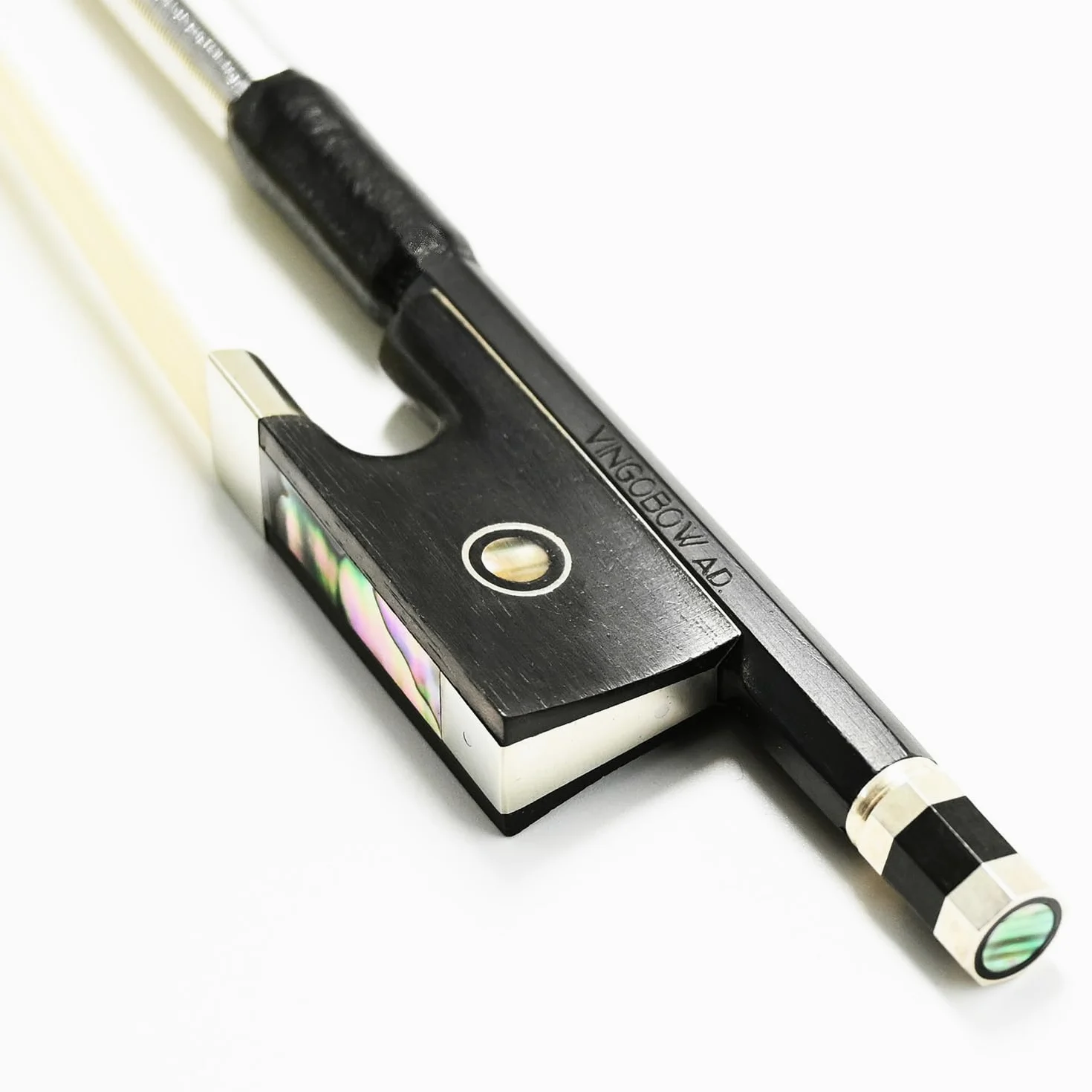Arco de violín de fibra de carbono completo 4/4 Tamaño 74,5 cm VINGOBOW Nivel avanzado 4 4 rana de ébano pelo de caballo blanco mongol real cálido tono claro palo recto