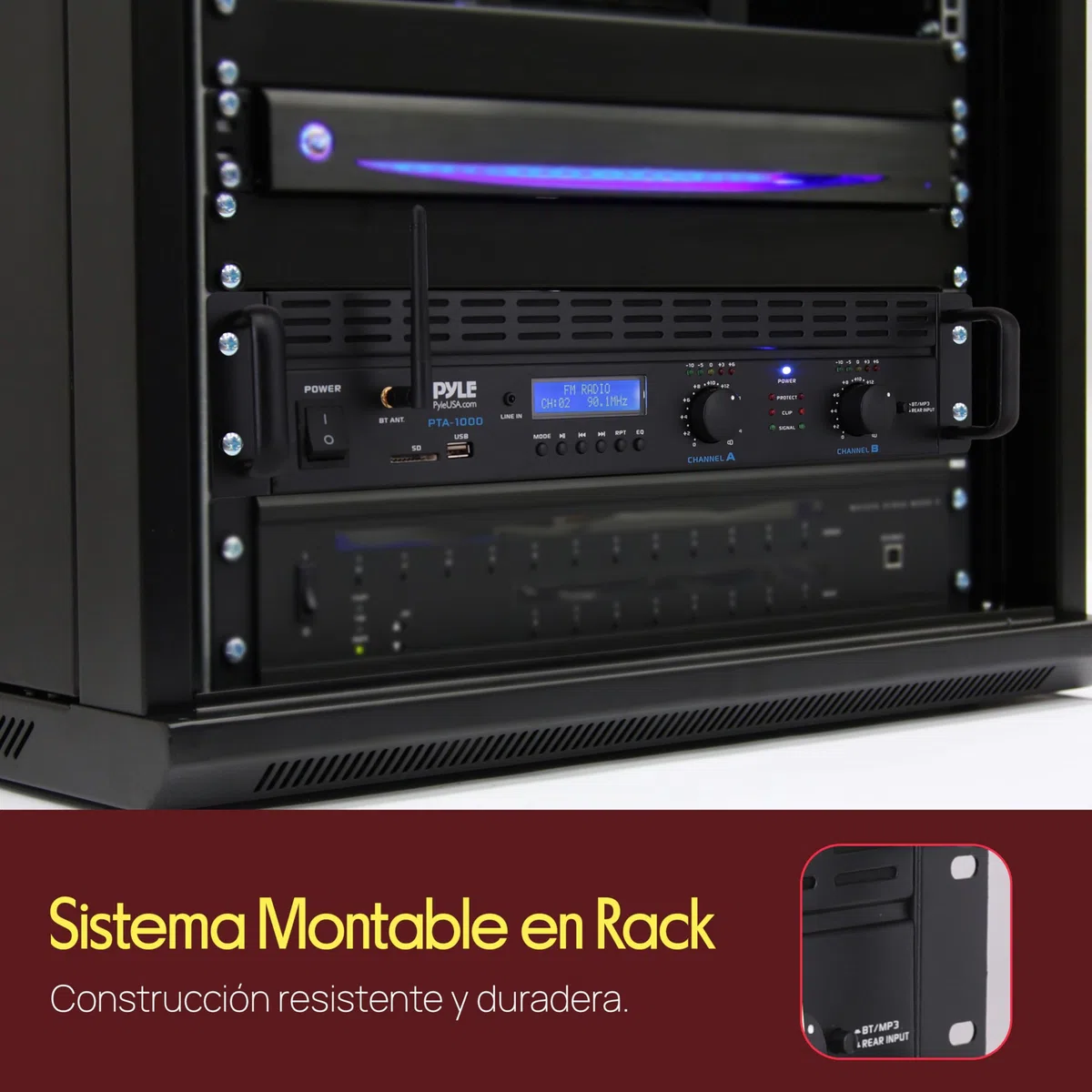 Pyle Amplificador de Potencia Bluetooth de 2 Canales, 2000 W, Montaje en Rack, Receptor estéreo inalámbrico de Audio Profesional con Entrada TRS XLR, LCD, Modo Puente, Ventilador de refrigeración