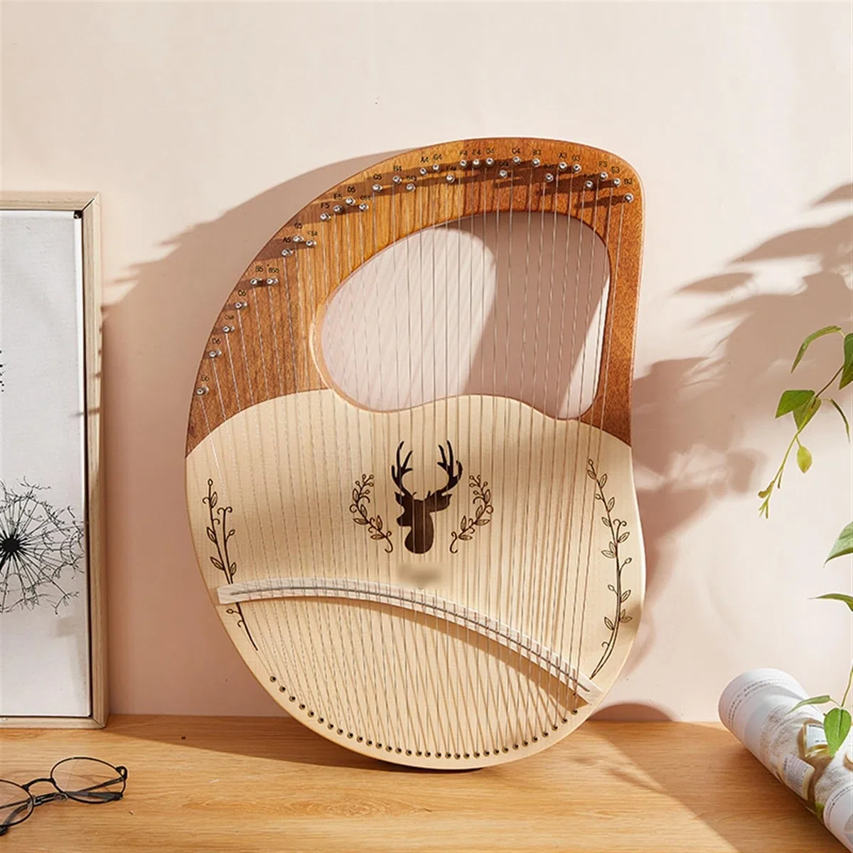 Arpa De Lira 16, 19, 21, 21, 32 Cuerdas Profesional Portátil Cuerpo De Caoba Lyre Harp Para Entusiastas Musicales Con Llave De Afinación, Púas, Cuerdas De Repuesto(32-Stringed Boxed - Spruce Log