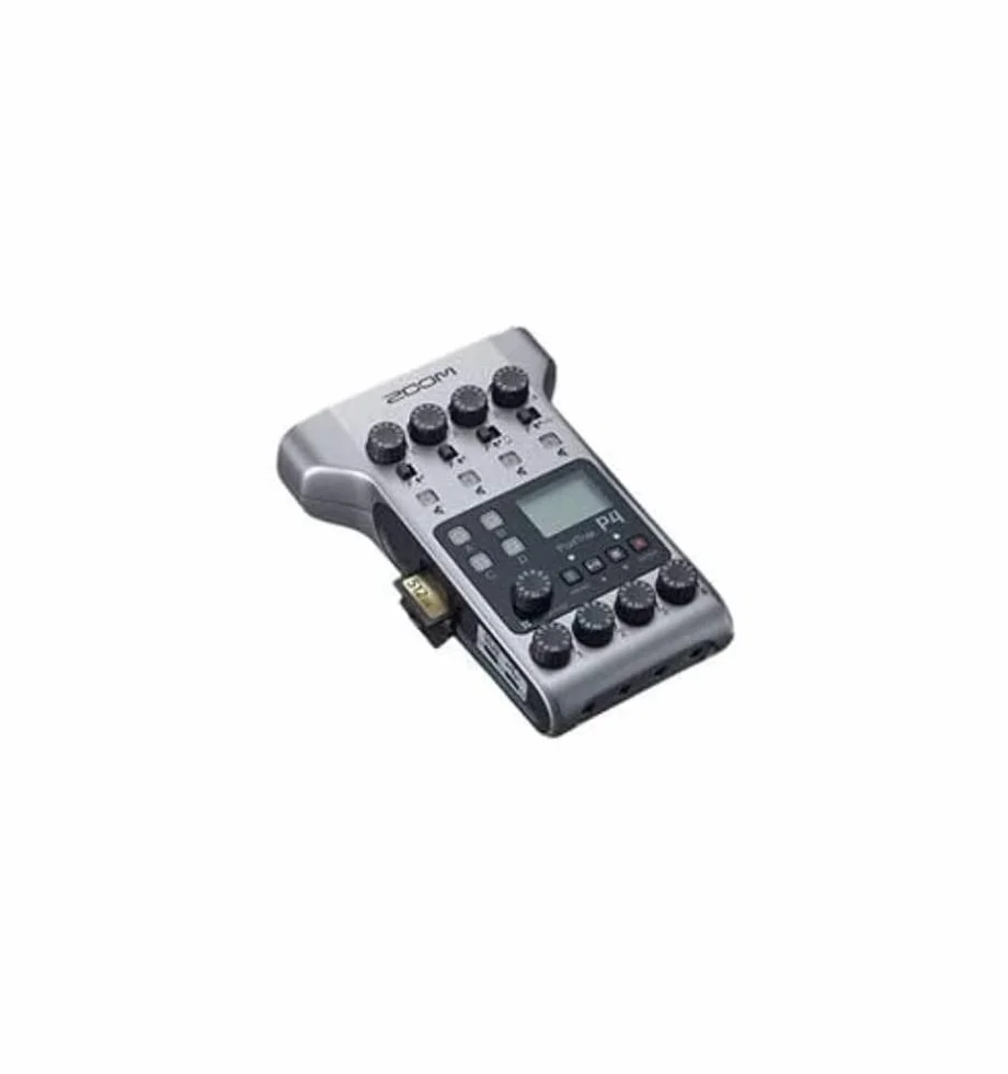Zoom PodTrak P4 Grabador para Podcast, alimentado por pilas, 4 entradas de micro, 4 salidas de auriculares, entradas Phone y USB para entrevistas en remoto, Sound Pads, interface de audio 2-in/2-out