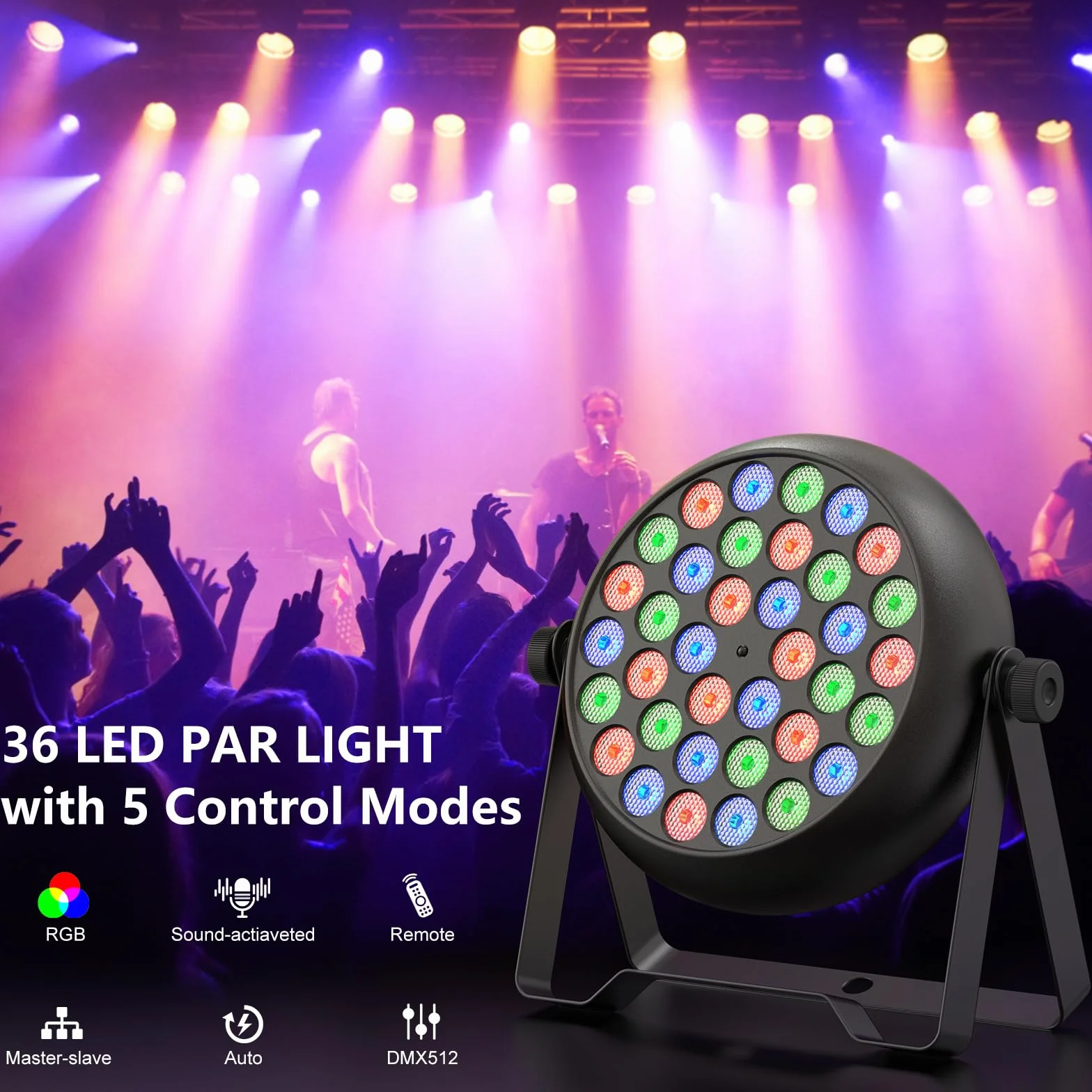 4PCS RGB Focos Par LED, 36W Luz de Escenario con Control Remoto y 4 Modos de Control, Luces Discoteca para DJ Bar Boda Espectáculo Conciertos Fiesta Navidad Halloween