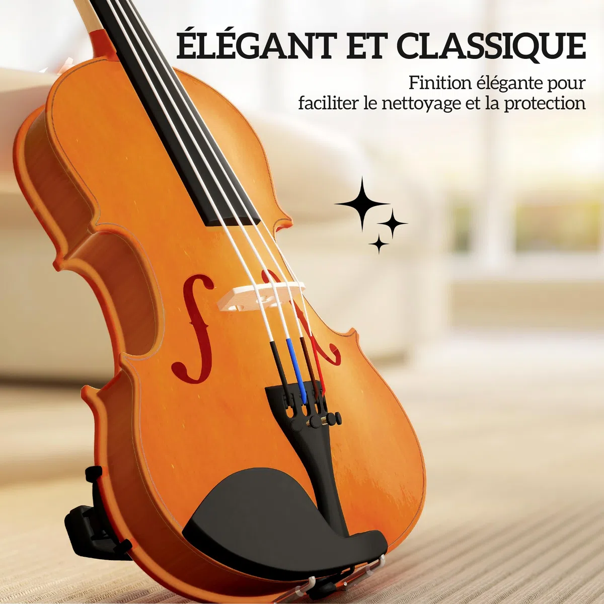 HOMCOM Violín 4/4, juego de violín de madera maciza para adultos y principiantes, con estuche ligero y portátil, arco, colofonia, puente y bandolera, marrón