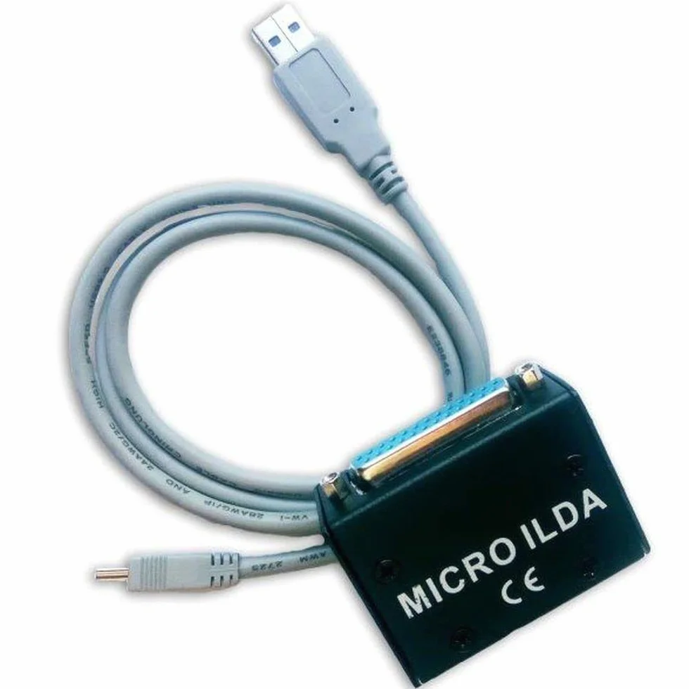 Micro ILDA V1 Interfaz láser USB de 12 bits X e Y Salida R,G,B y Shutter TTL Velocidad máxima de escaneos 30 K Doble buffer