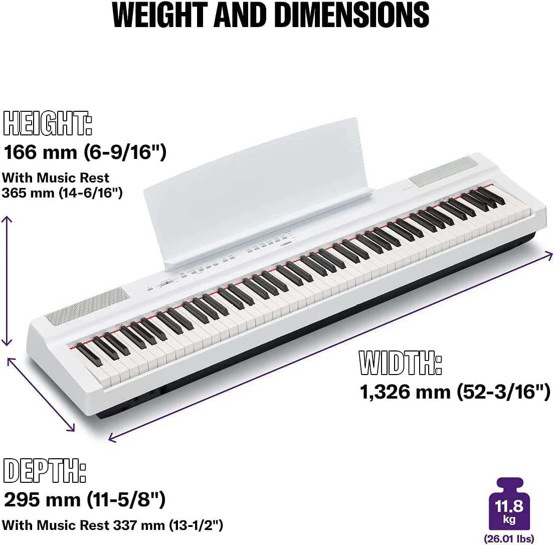 Yamaha P-125a - Piano digital portátil esbelto, dinámico y potente, combinado con la tecnología más vanguardista, color blanco
