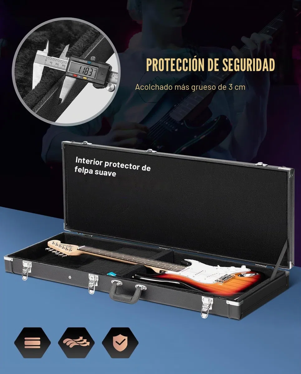 CAHAYA Funda rígida para Guitarra eléctrica, portátil, Cuadrada, para Guitarras eléctricas estándar, Color Negro