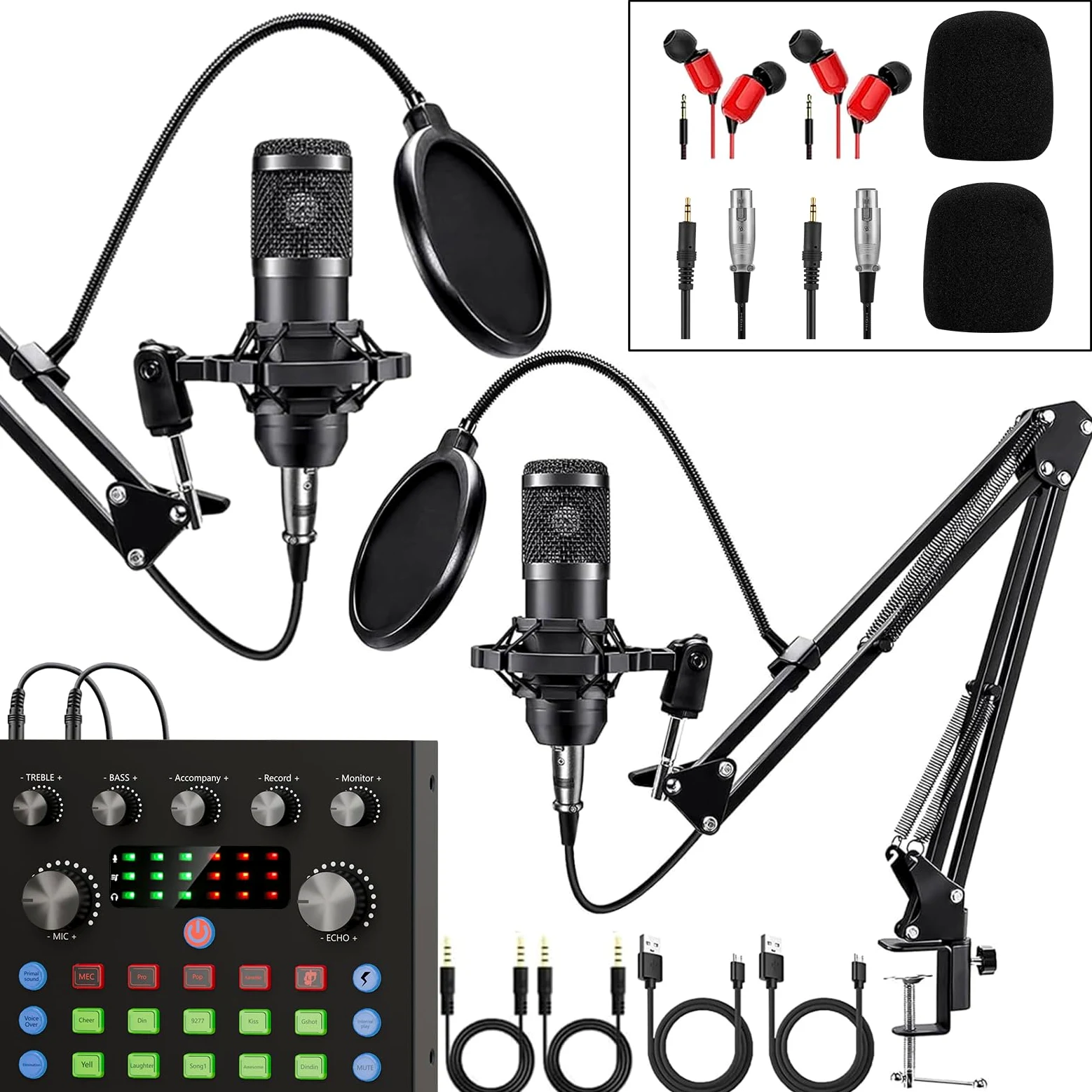 Brvomussy Paquete de Equipo de Podcast para 2, Cambiador de Voz y micrófono de Condensador - Set de micrófonos de Podcast para Gamers, podcasting, grabación, Canto y Streaming.