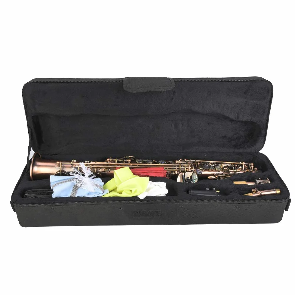 Saxofón de Cobre Rojo Profesional Set B Saxofón de Soprano Plano Saxo Recto con Bolsa de Transporte Instrumento de Viento
