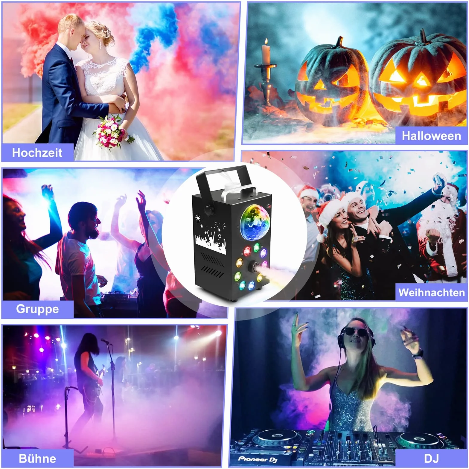 Máquina De Humo con Bola de Discoteca,Máquina de Humo con Efecto de Luz RGB de 9 LED,Mini Máquina de Humo de 700W con Función de Ciclo Automático con Control Remoto Inalámbrico Para Fiesta de Discotec