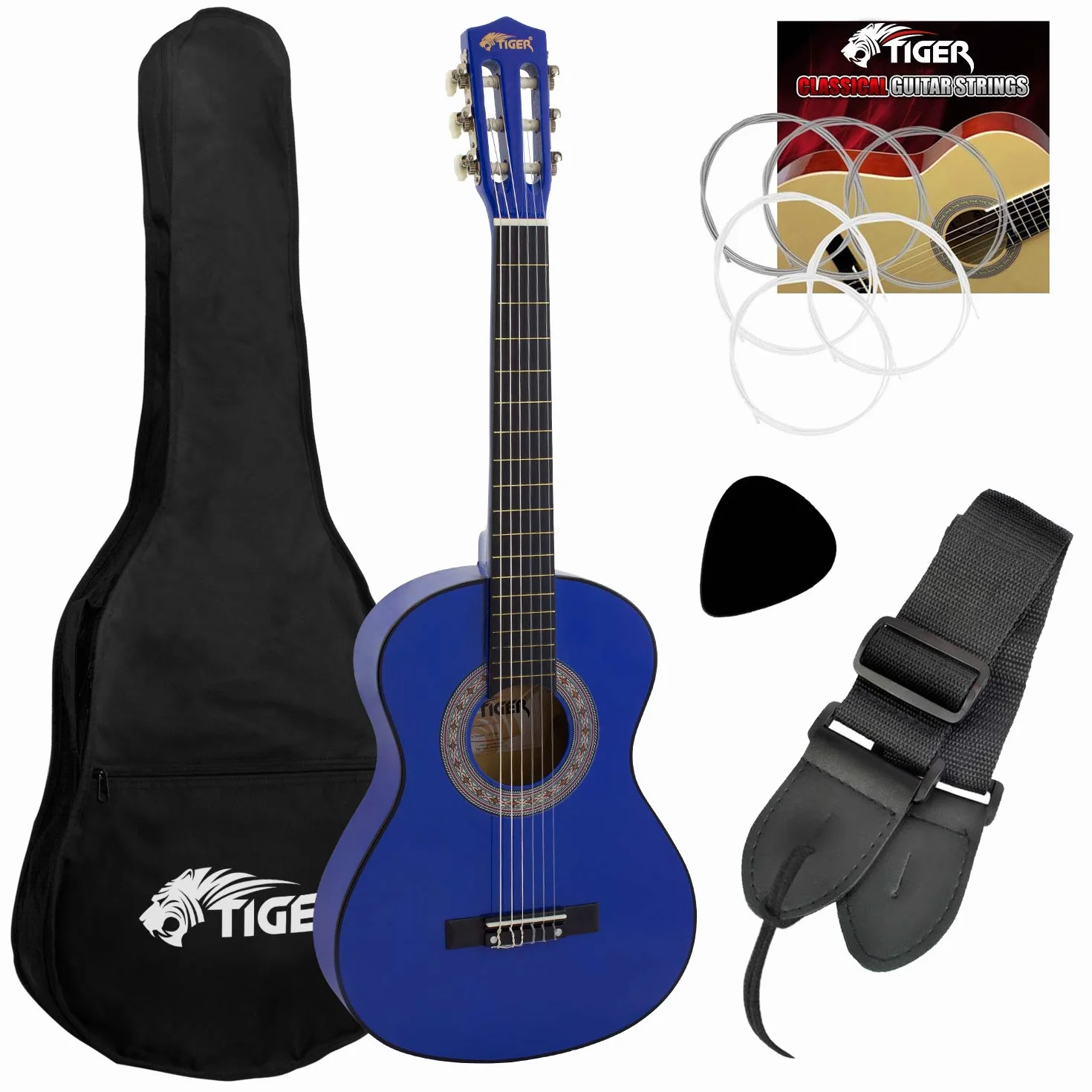 Tiger CLG4-BL - Set de guitarra clásica de 3/4, color azul