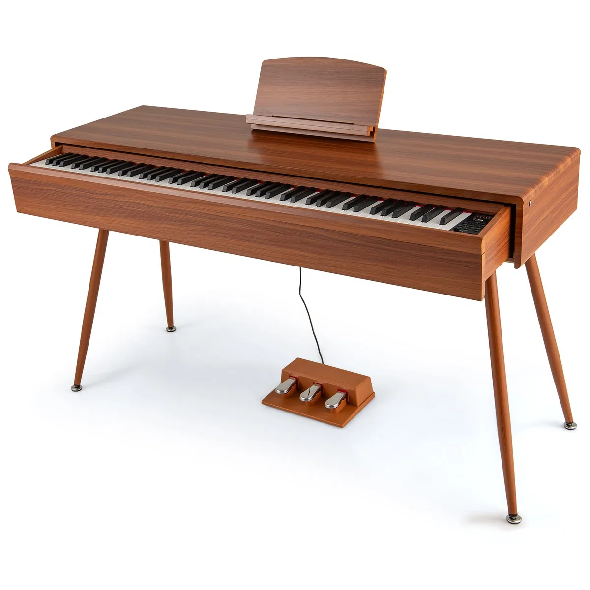 COSTWAY Piano Digital de 88 Teclas Contrapesadas con Acción de Martillo, Piano Eléctrico de Tamaño Completo con Cajón Extraíble, Función de Grabar y Reproducir, Triple Pedal y Doble Altavoces
