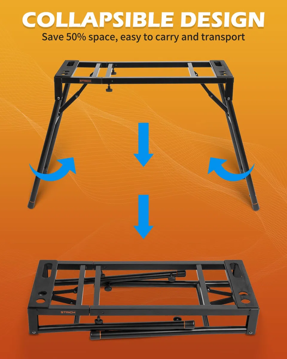 STRICH Soporte Plegable para Teclado de Piano, Ajustable y Portátil, Resistente, Se Adapta a Pianos Digitales Eléctricos de 54/61/88 Teclas, Mesa de Teclado Musical Resistente