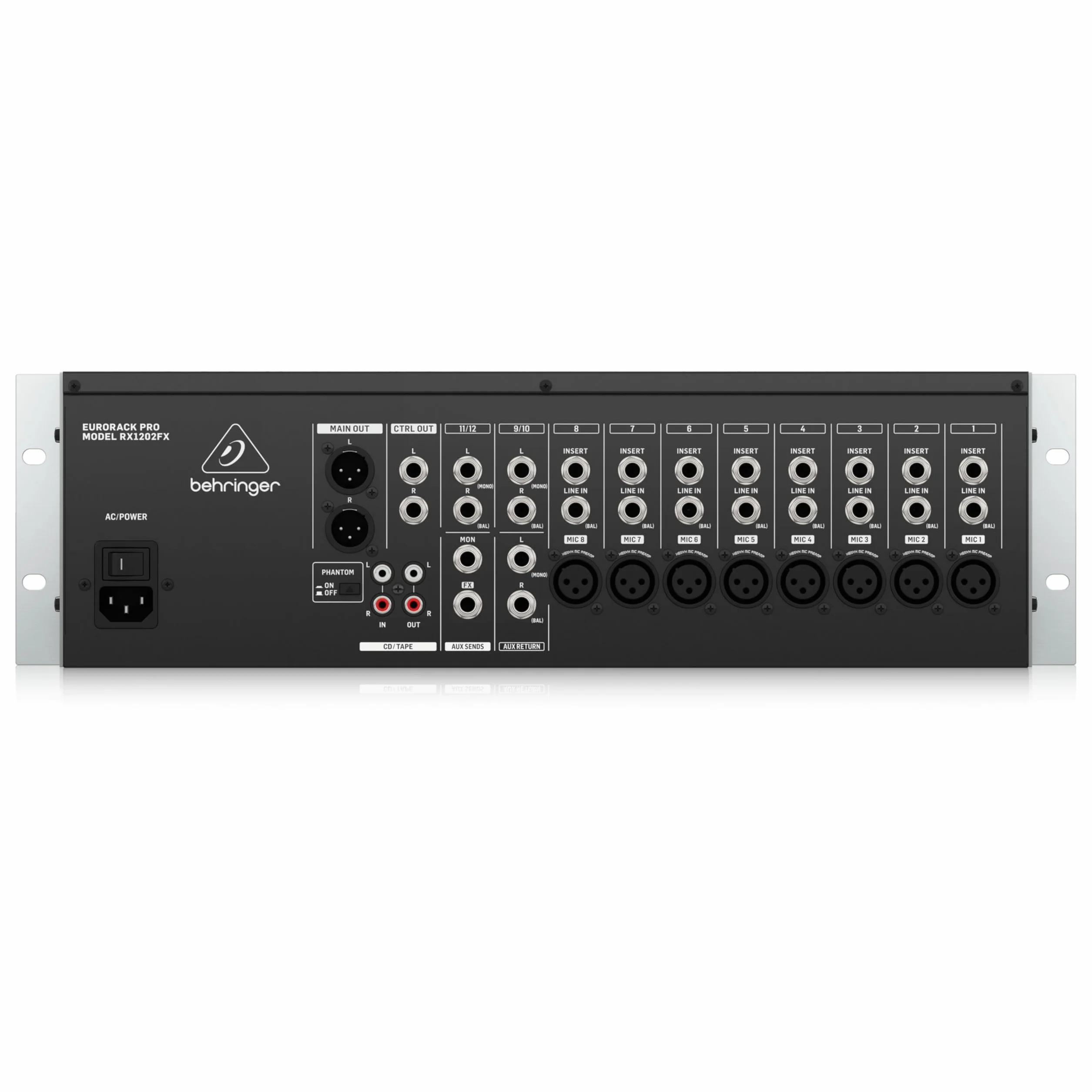 Behringer RX1202FX Premium Mezclador de rack de 12 entradas de micrófono/línea con preamplificadores de micrófono XENYX, ecualizadores británicos y procesador Multi-FX