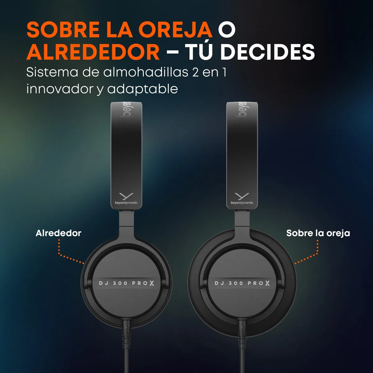beyerdynamic DJ 300 PRO X - Auriculares profesionales 2 en 1 para DJ (cambio de oreja, estilo flexible y función de uso, copas personalizables para DJs profesionales)