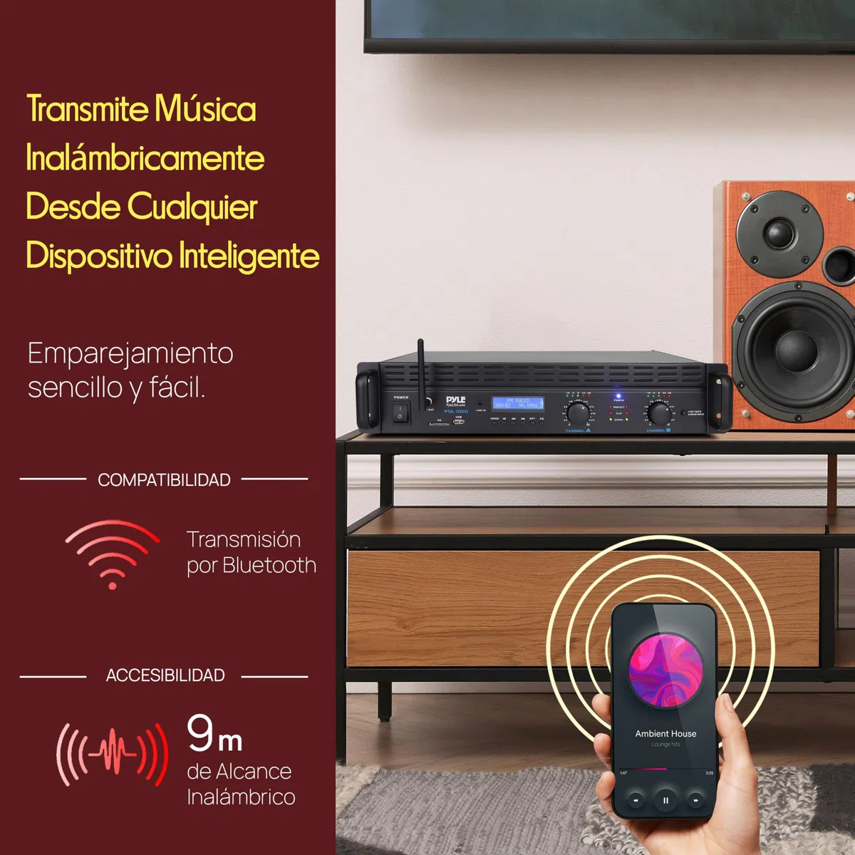 Pyle Amplificador de Potencia Bluetooth de 2 Canales, 2000 W, Montaje en Rack, Receptor estéreo inalámbrico de Audio Profesional con Entrada TRS XLR, LCD, Modo Puente, Ventilador de refrigeración