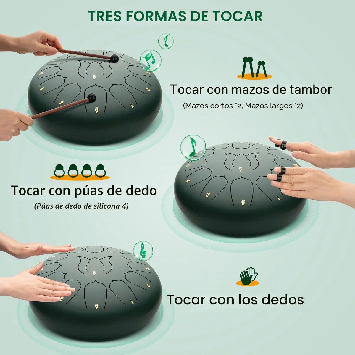 CAHAYA Tambor De Lengüeta De Acero De 12 Pulgadas Con 13 Notas, Libro De Música, Mazas De Tambor, Dedales Y Bolsa De Transporte Verde Musgo, CY00374-1