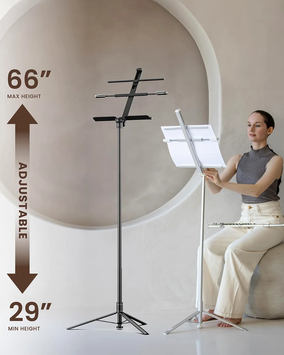 KraftGeek Atril Musica para Partituras, Atril Portátil y Plegable para Músicos e Instrumentistas, Bandeja de Música Ajustable con Clips para Sujetar Páginas, No Requiere Ensamblaje, Negro
