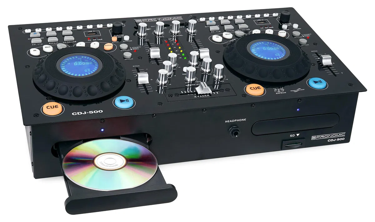 Pronomic CDJ-500 Estación completa doble para DJ, con reproductor de CD (formato autónomo, entradas para teléfono/línea, CD, MP3 CD, SD y USB, crossfader)