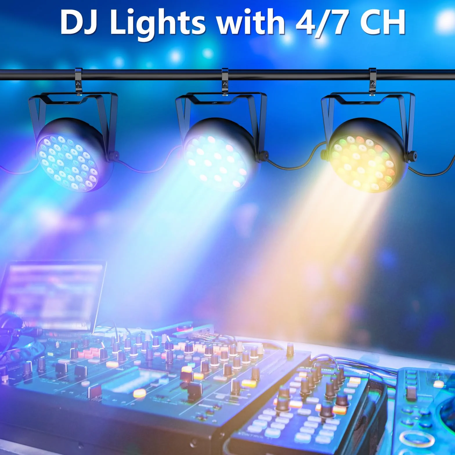 4PCS RGB Focos Par LED, 36W Luz de Escenario con Control Remoto y 4 Modos de Control, Luces Discoteca para DJ Bar Boda Espectáculo Conciertos Fiesta Navidad Halloween
