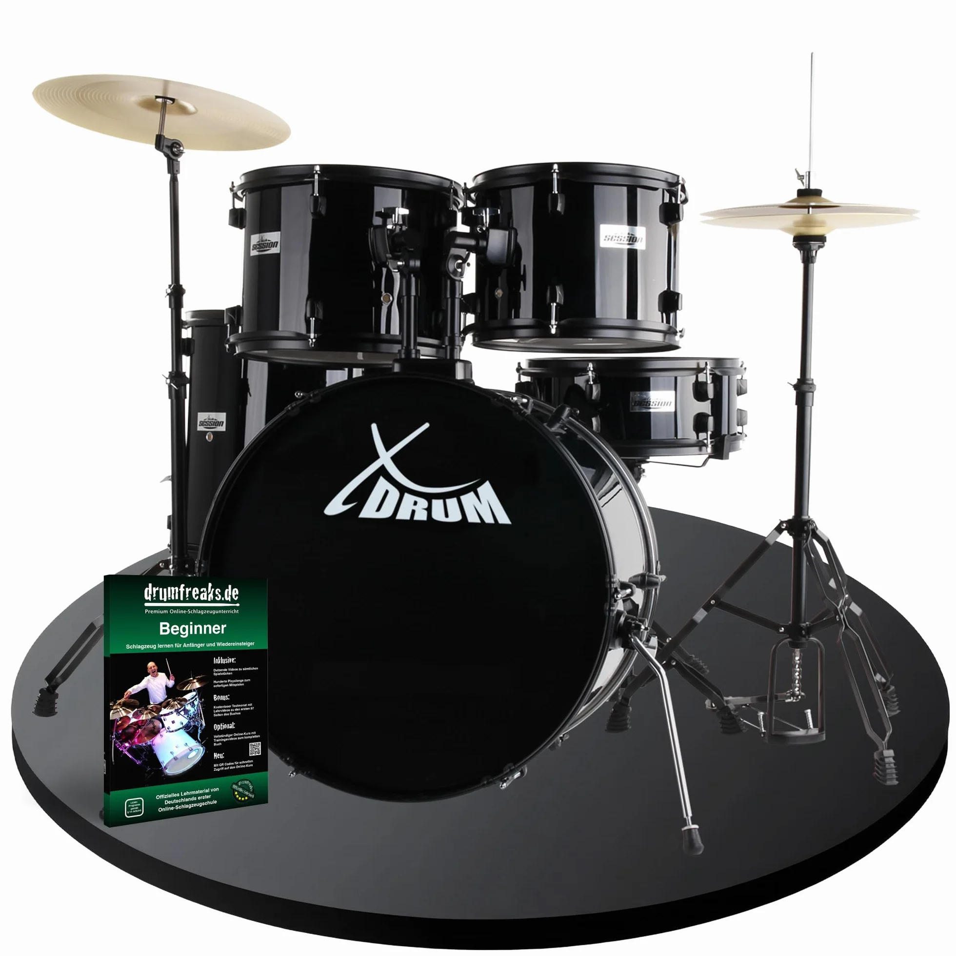 XDrum Rookie 22" Standard Set Completo de Batería Black - Ideal para Principiantes - Hardware Estilosa en negro - Incluye Baquetas 5B, Manual de Montaje y Escuela de Batería - Negro