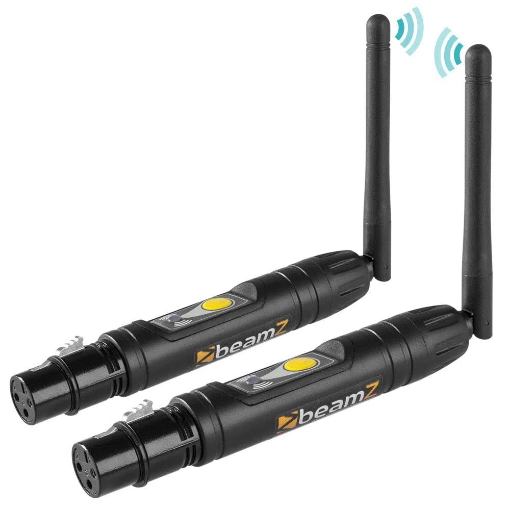 BeamZ BBP Eazylink DMX inalámbrico set transmisor y receptor, 7 universos simultáneos, conexión sin cables para controladores y luces DMX, ideal para puentes y trusses