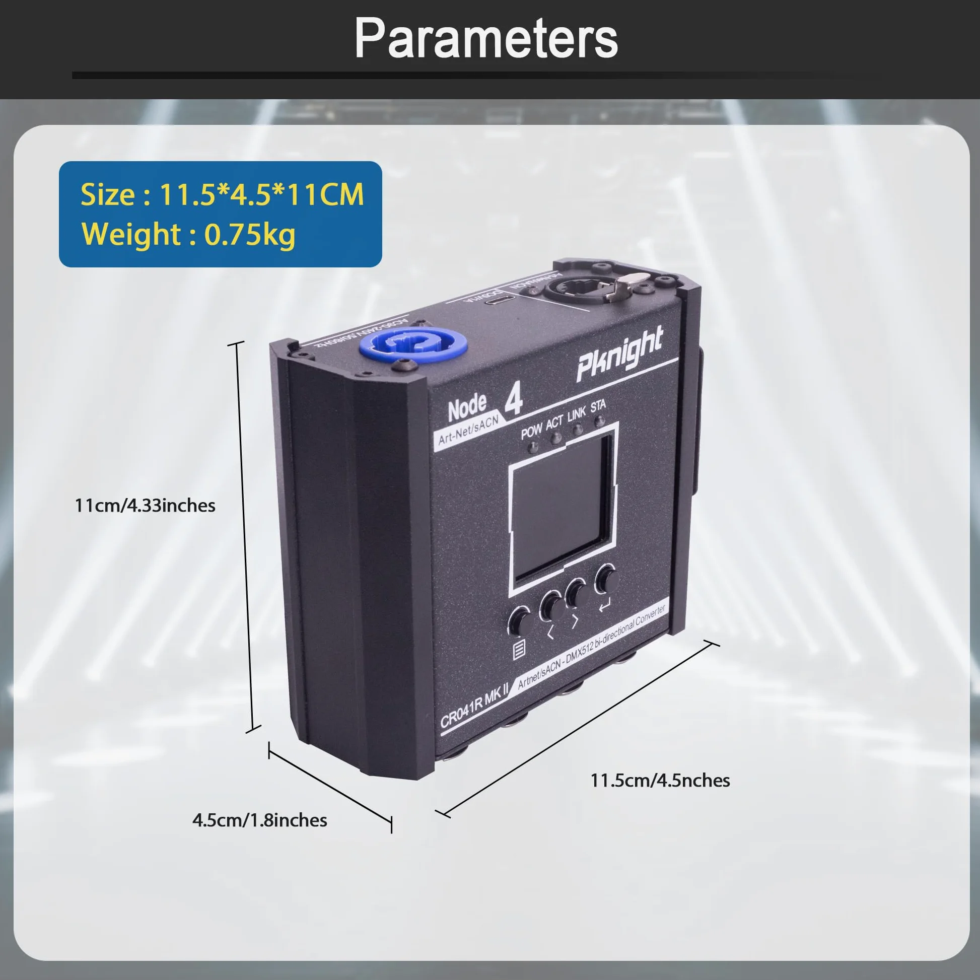 Pknight Convertidor Bidireccional de 4 Puertos Art-Net/sACN a DMX512, un nodo compacto con PowerCON, PoE y USB-C para iluminación escénica – CR041R MK II