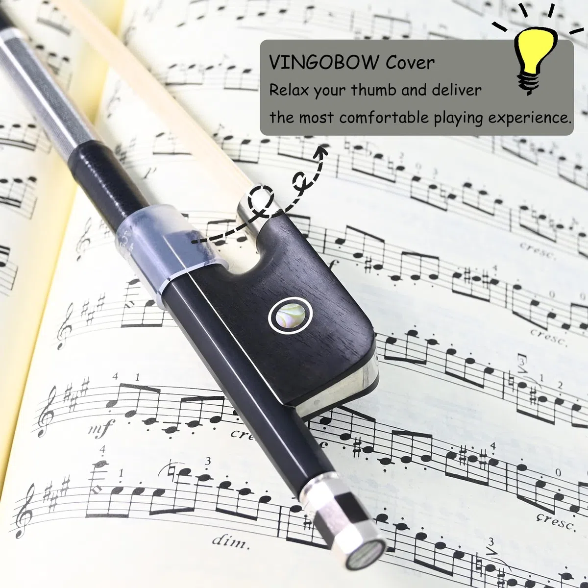 Arco de violonchelo de fibra de carbono VingoBow Pernambuco Performance! Tono profundo y potente 3/4 Tamaño 67 cm Color negro nuevo, Art No.100C