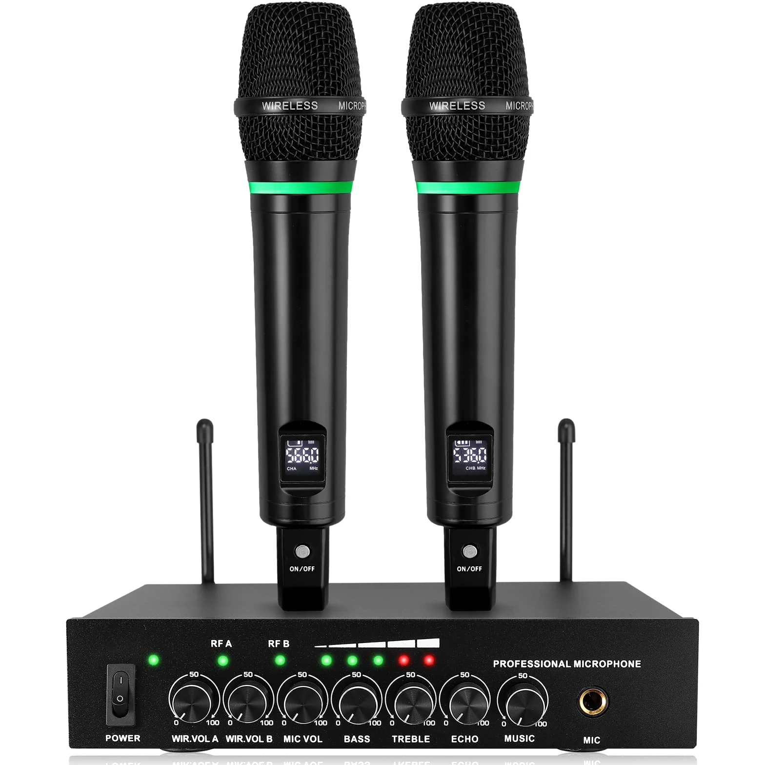 LiNKFOR Sistema de Micrófono Inalámbrico Bluetooth 5,0 UHF Micrófono Dual Recargable con Control de Volumen Agudos Bajos Eco para Karaoke Fiestas Bodas DJ Iglesia Amplificadores Altavoces