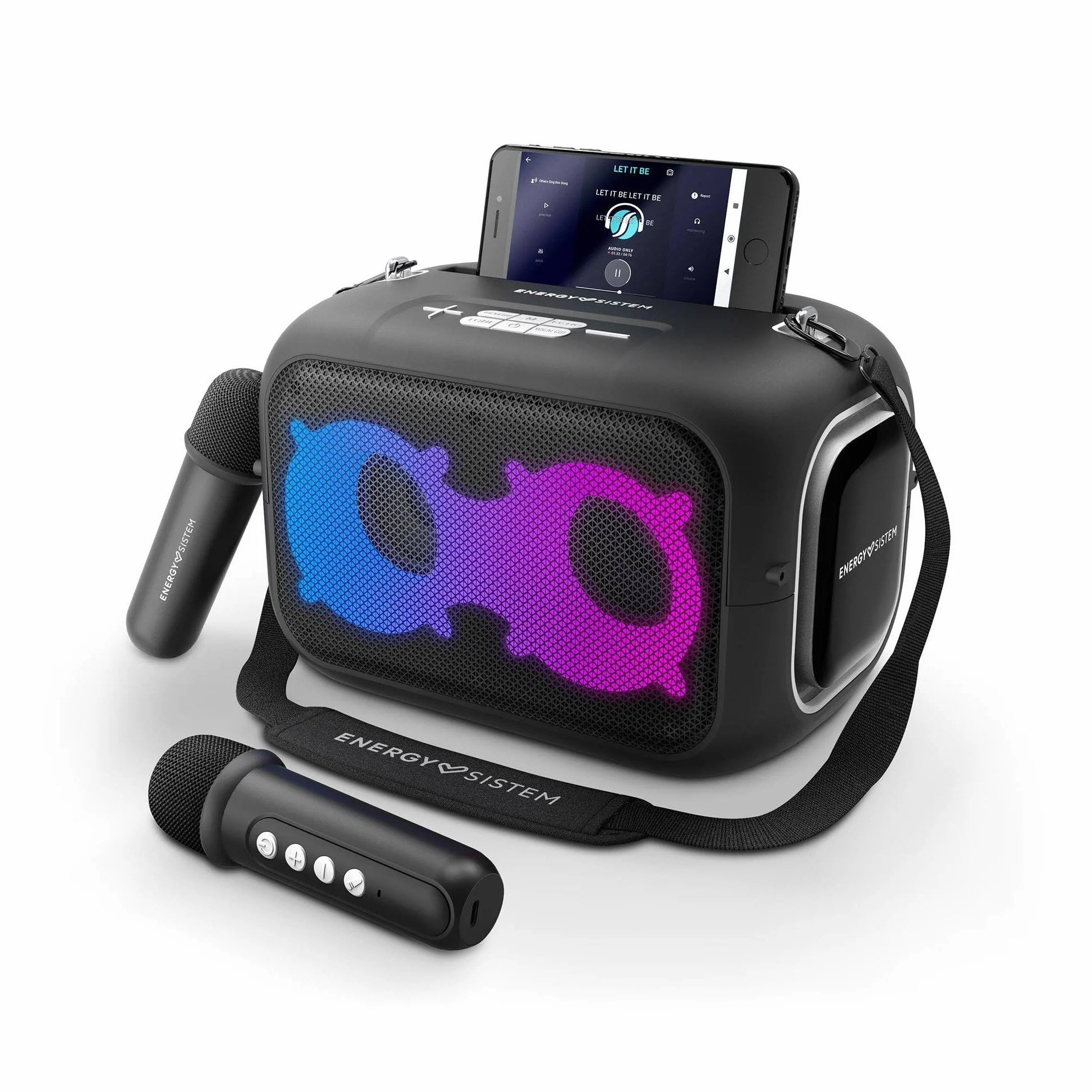 Energy Sistem Karaoke Star Party Altavoz Bluetooth Portatil con 2 Microfonos Inalambricos 50W Luces LED IPX4 MP3 USB/MicroSD Infantil y Adultos para Regalo Niño y Niña